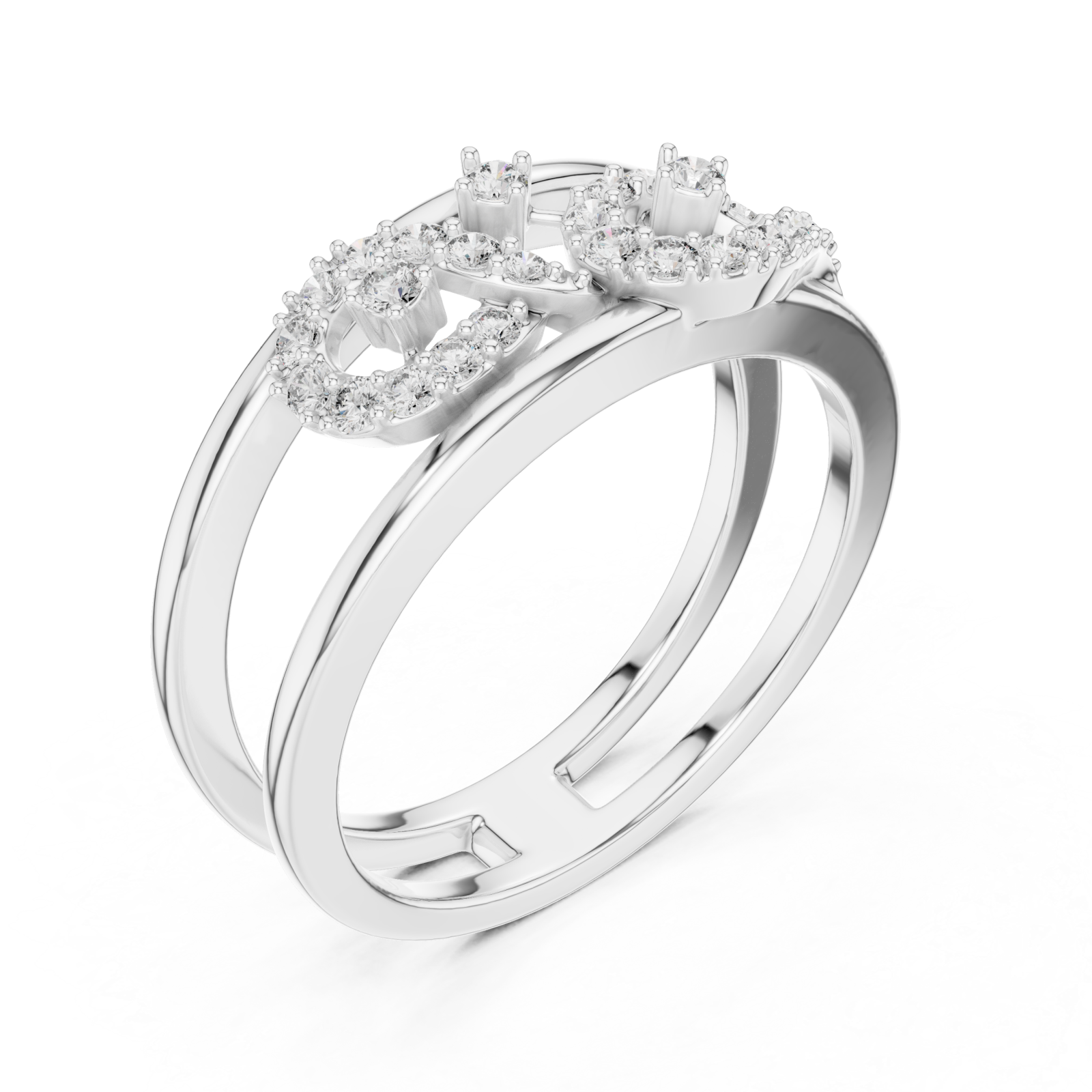  White Gold Sculpted Grace Bypass Duo Ring Right View