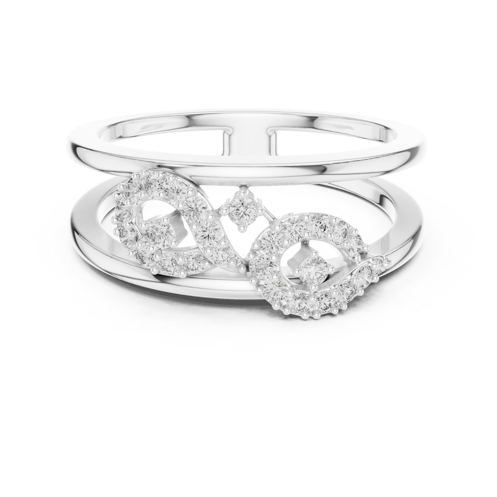 White Gold Sculpted Grace Bypass Duo Ring Front View