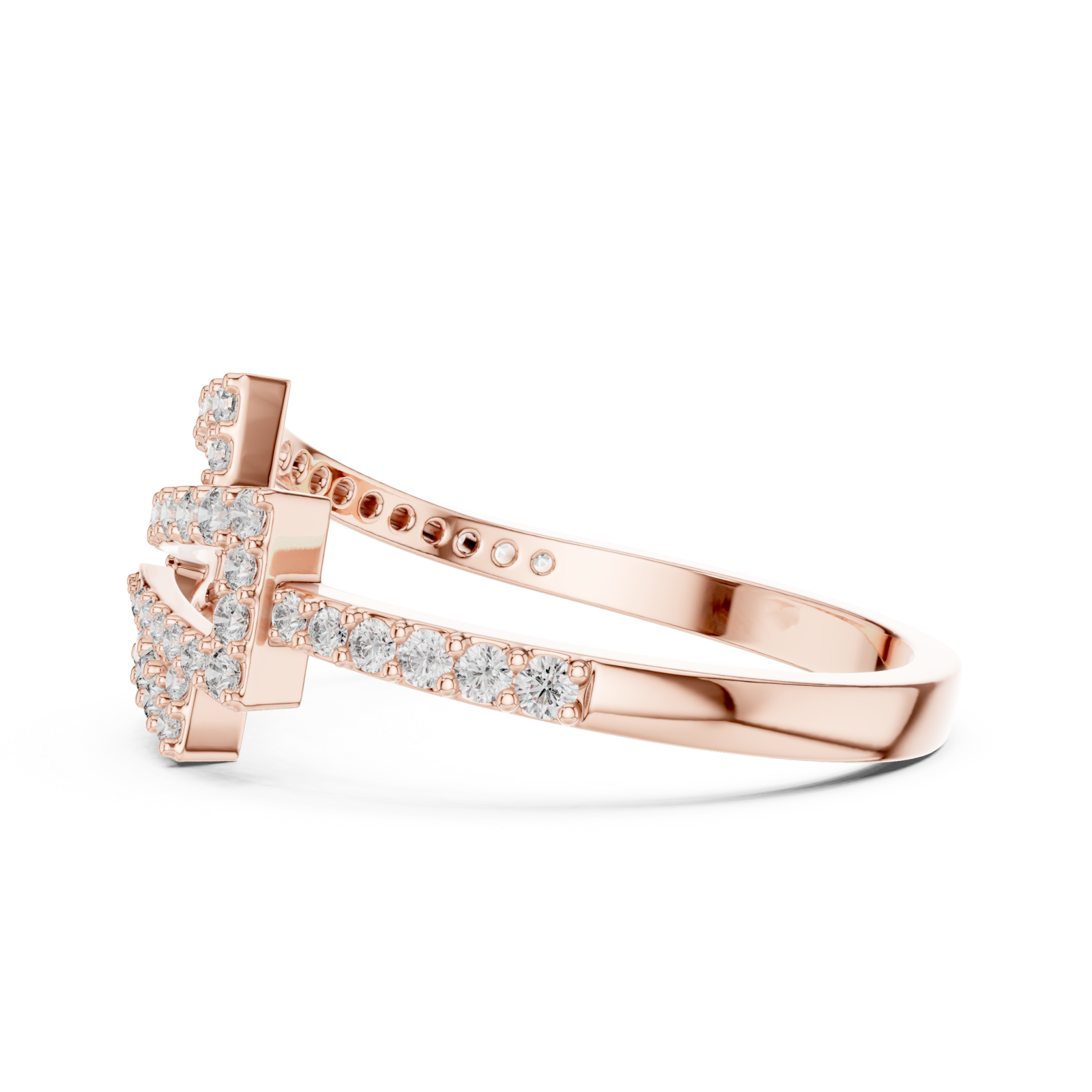  Rose Gold Celeste Feather PavÃ© Ring Side View