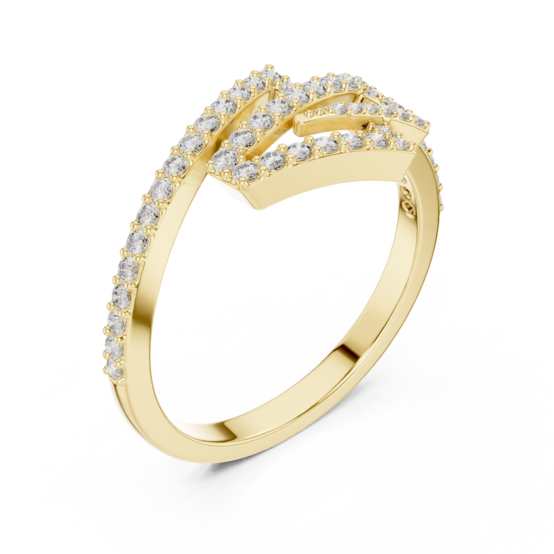 Gold Celeste Feather PavÃ© Ring Right View