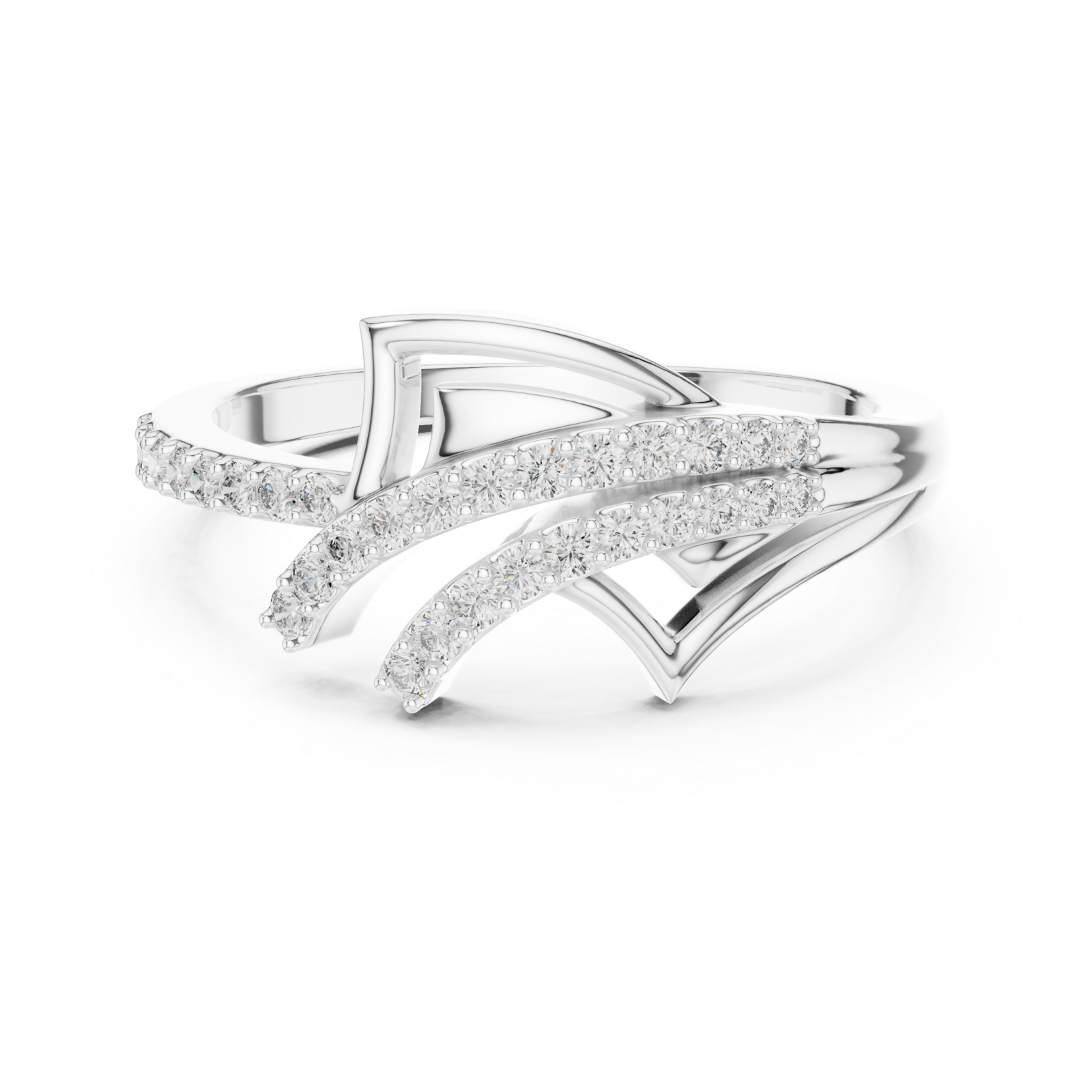  White Gold Cascading Glow Harmony Ring Front View