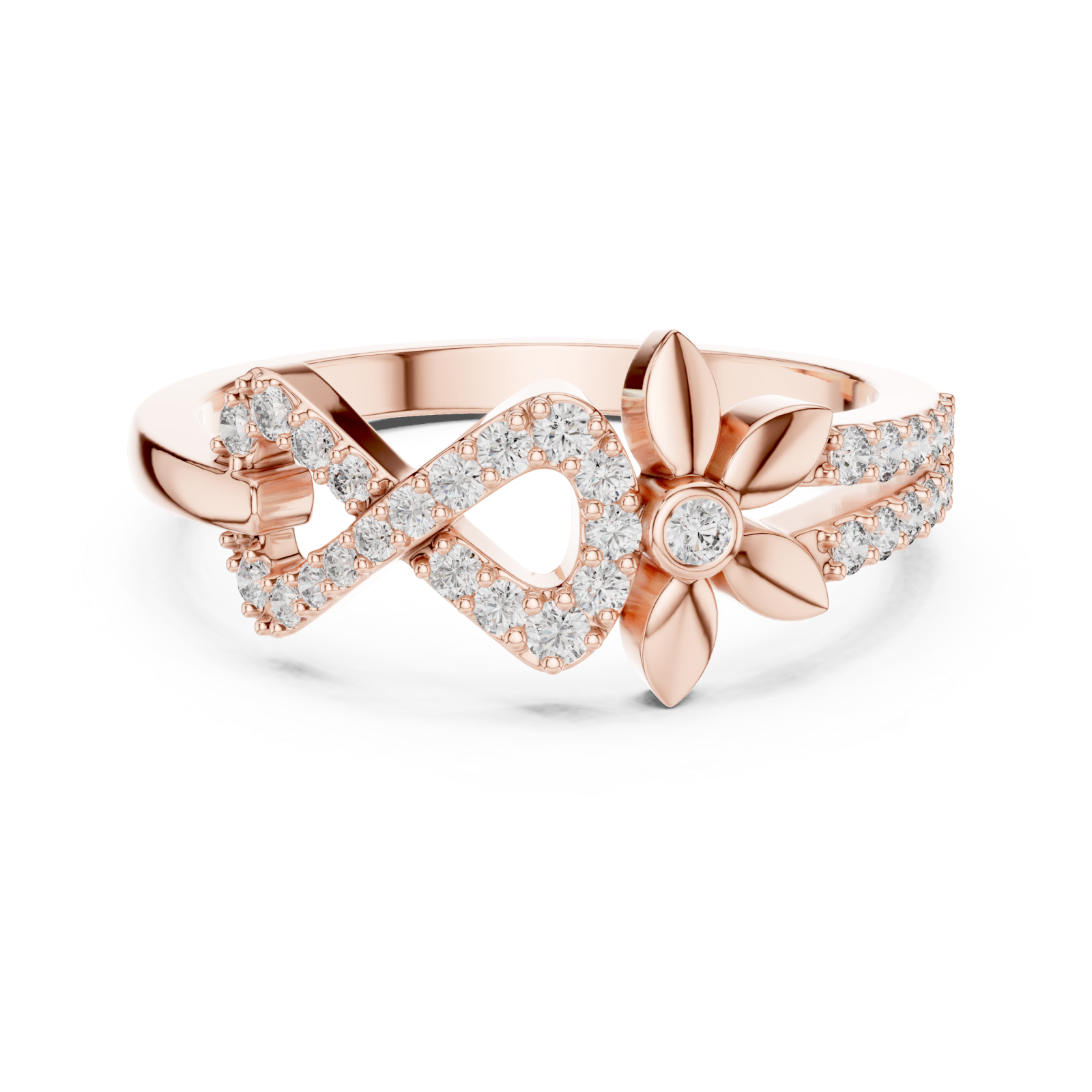  Rose Gold Enchanted Meadow Petal Twist Solitaire Cocktail Ring Front View