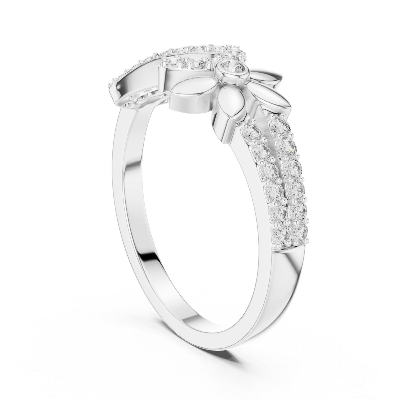  White Gold Enchanted Meadow Petal Twist Solitaire Cocktail Ring Left View