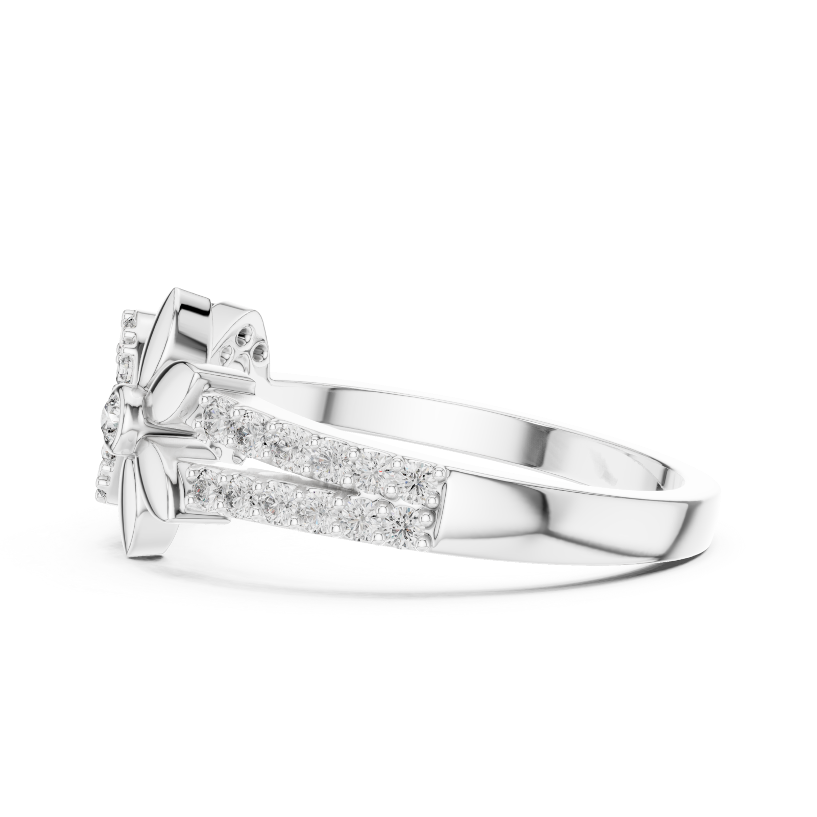 White Gold Enchanted Meadow Petal Twist Solitaire Cocktail Ring Side View