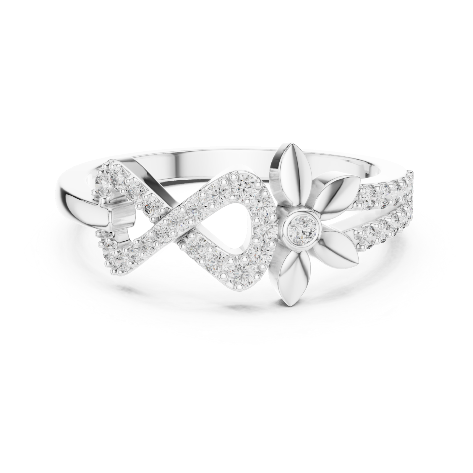  White Gold Enchanted Meadow Petal Twist Solitaire Cocktail Ring Front View