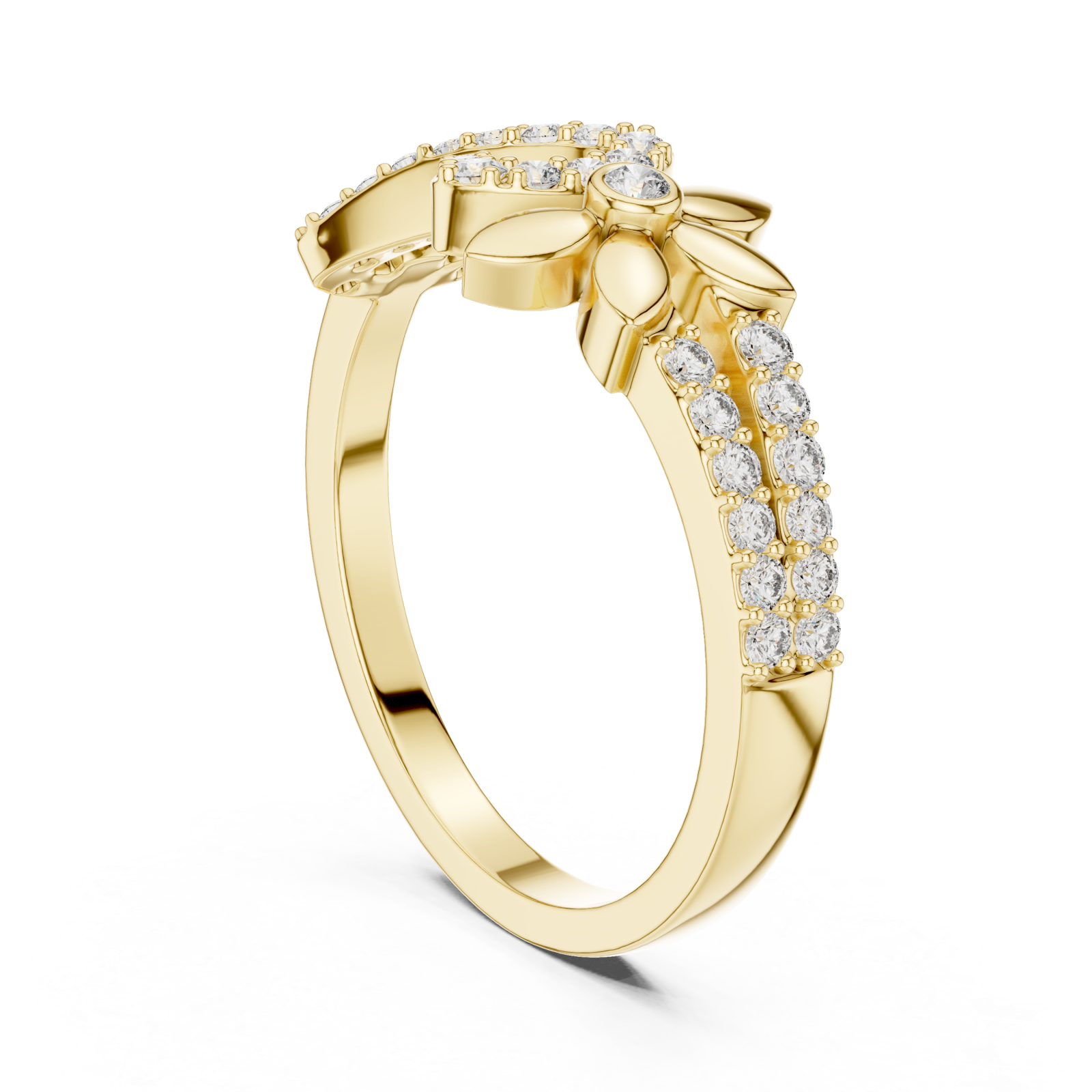  Gold Enchanted Meadow Petal Twist Solitaire Cocktail Ring Left View