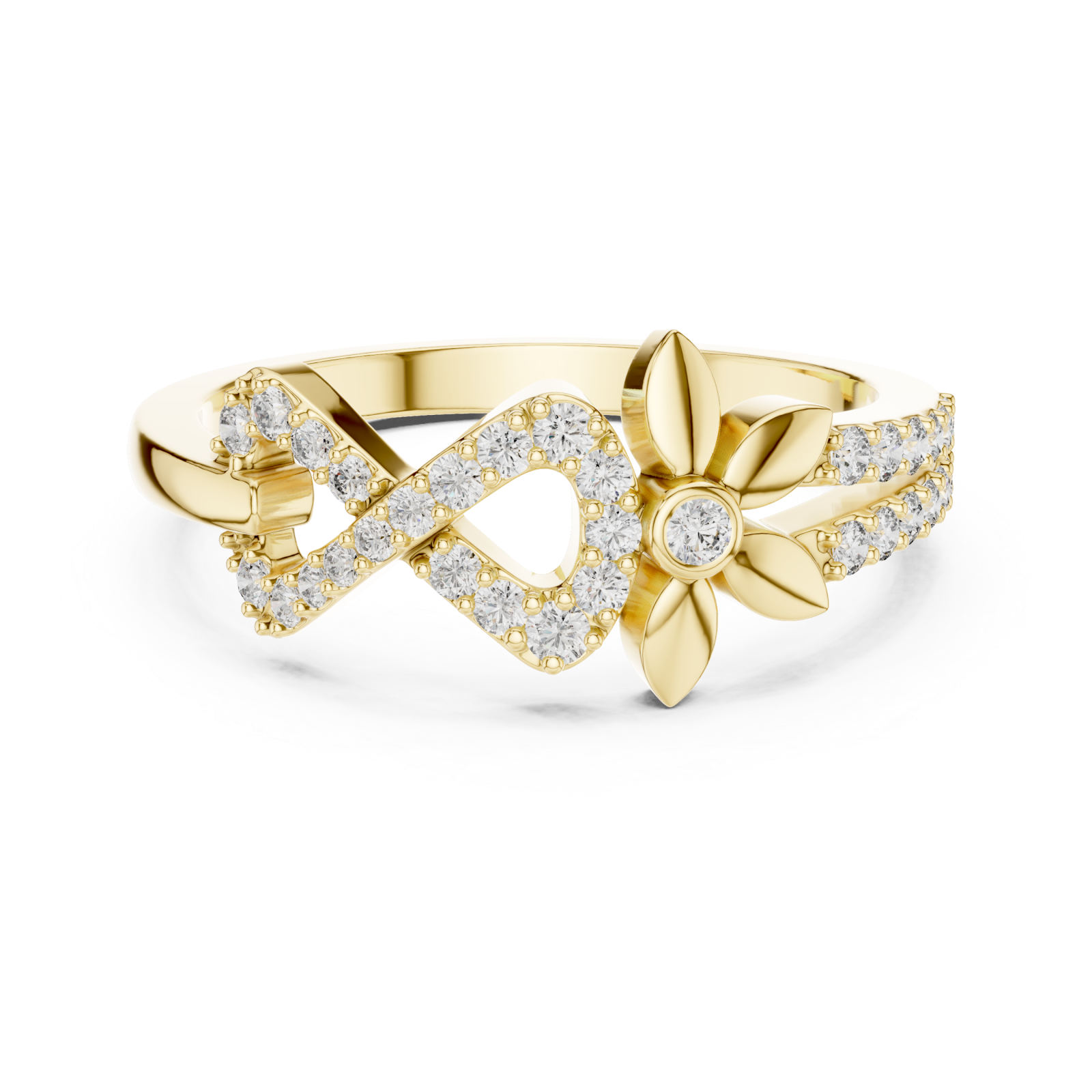  Gold Enchanted Meadow Petal Twist Solitaire Cocktail Ring Front View