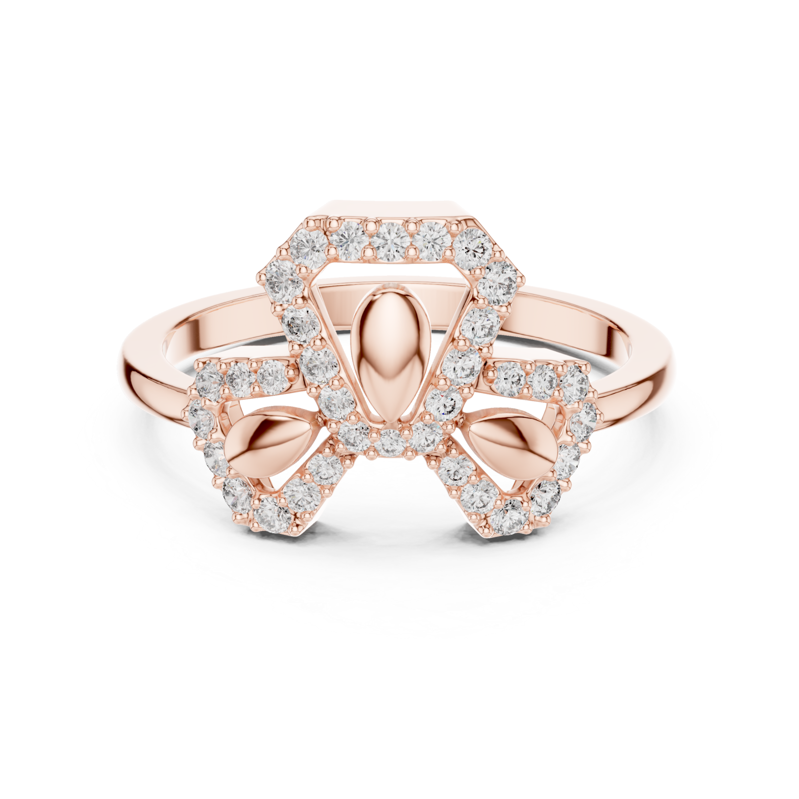  Rose Gold Serene Blossom Dual Motif Promise Band Front View