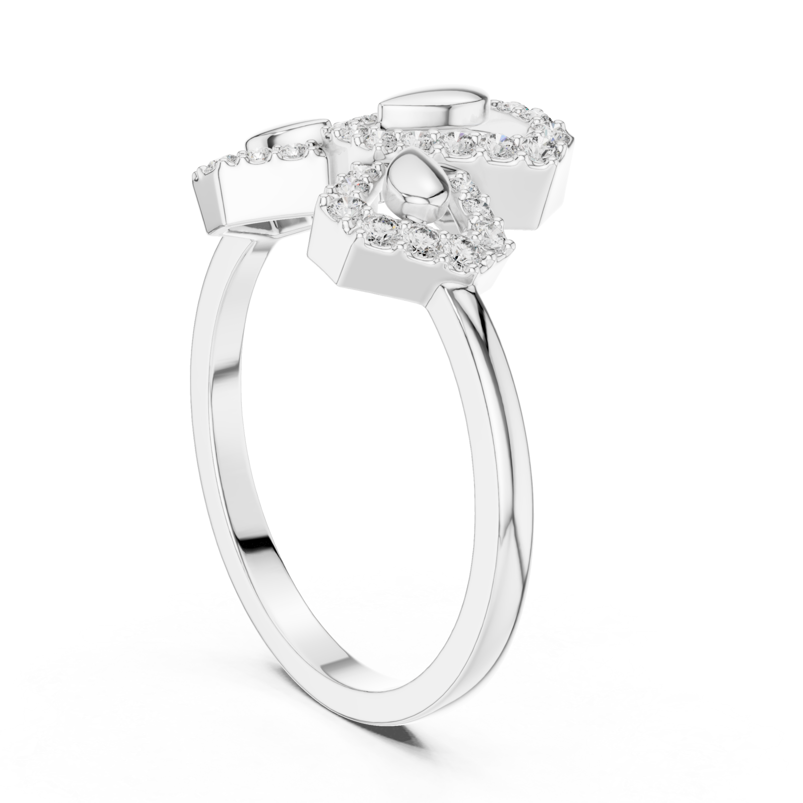  White Gold Serene Blossom Dual Motif Promise Band Left View