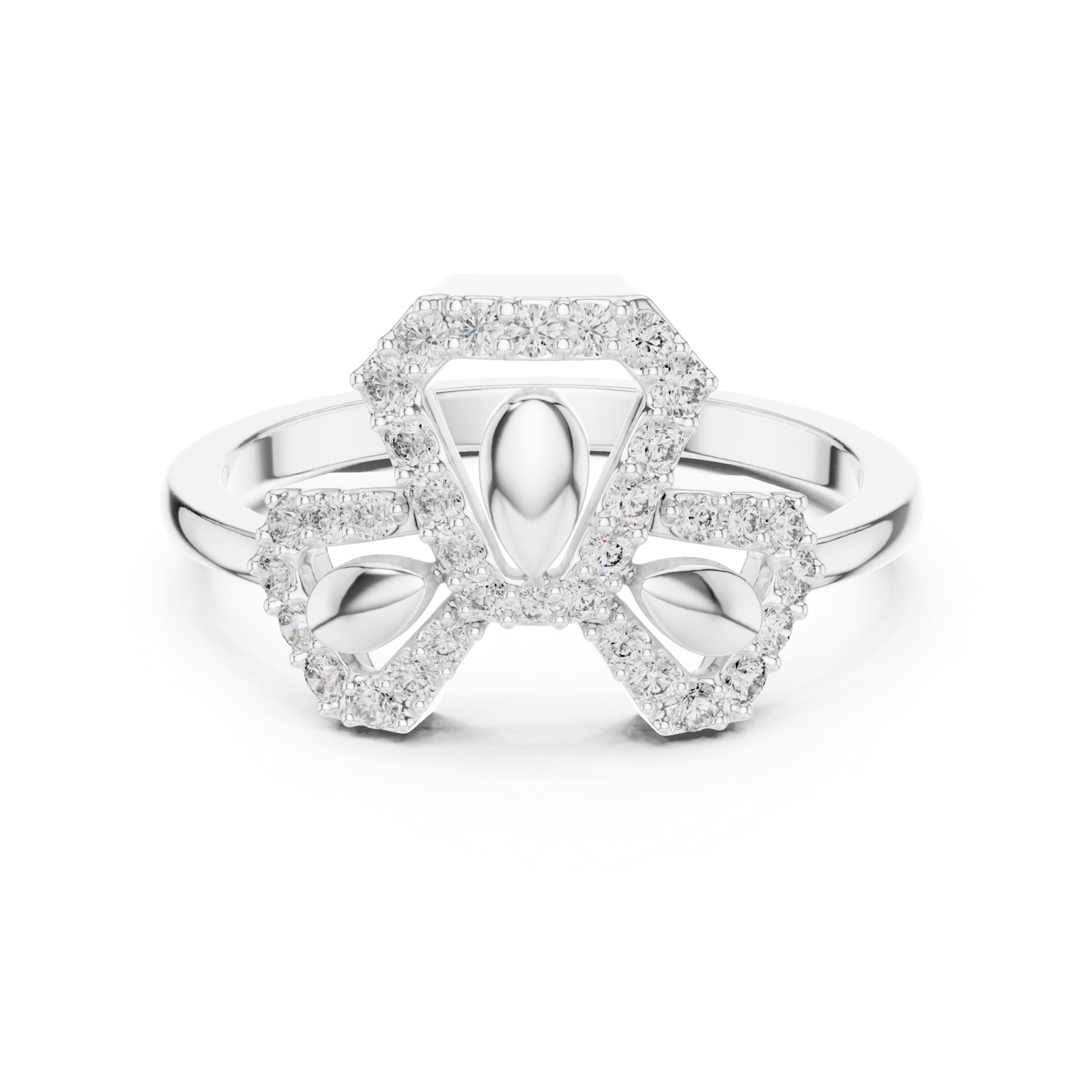  White Gold Serene Blossom Dual Motif Promise Band Front View