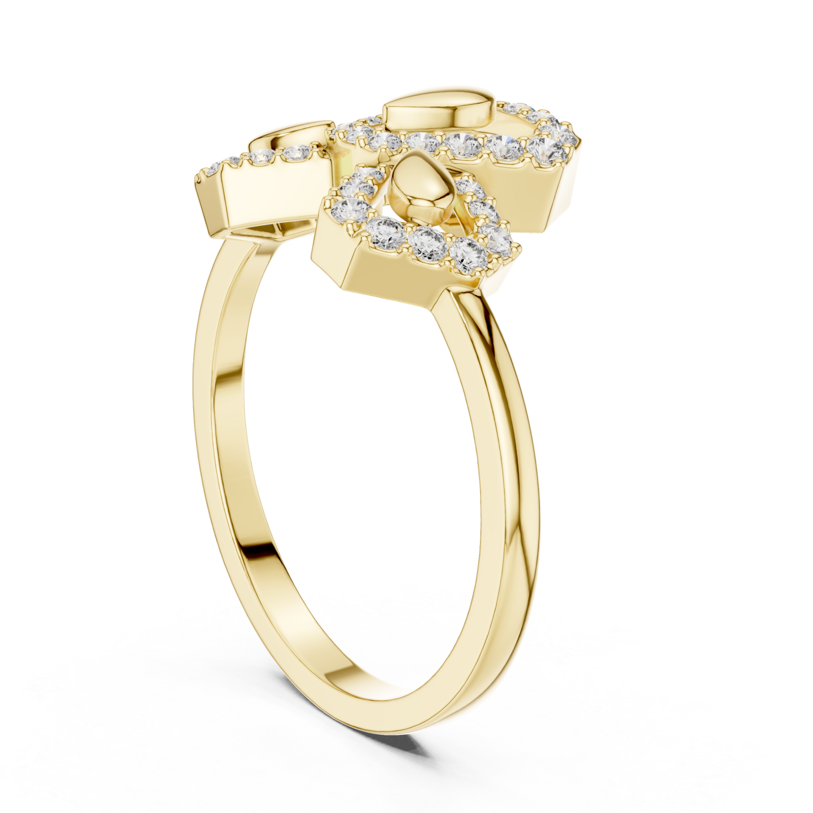  Gold Serene Blossom Dual Motif Promise Band Left View