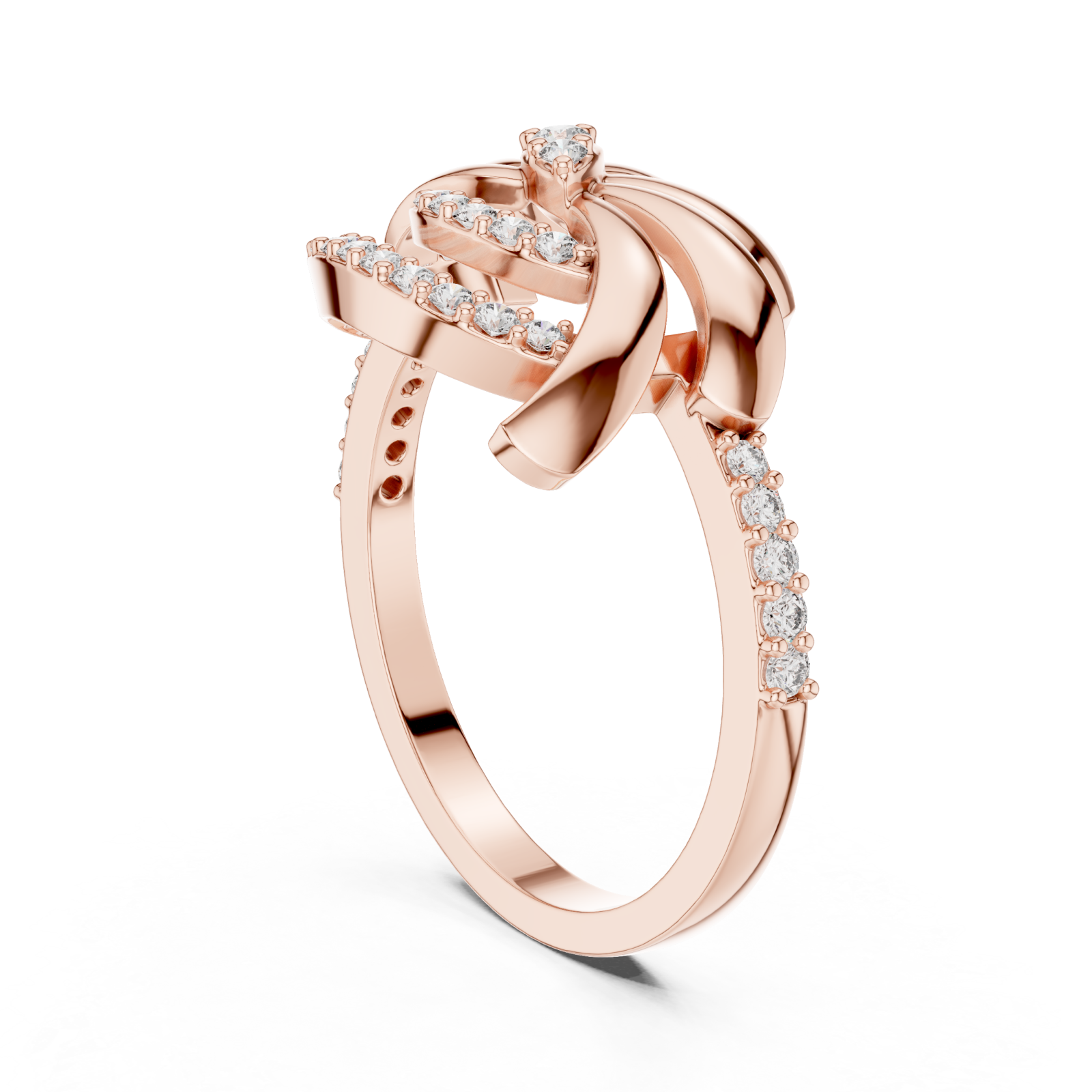  Rose Gold Ethereal Ribbon Halo Ring Left View
