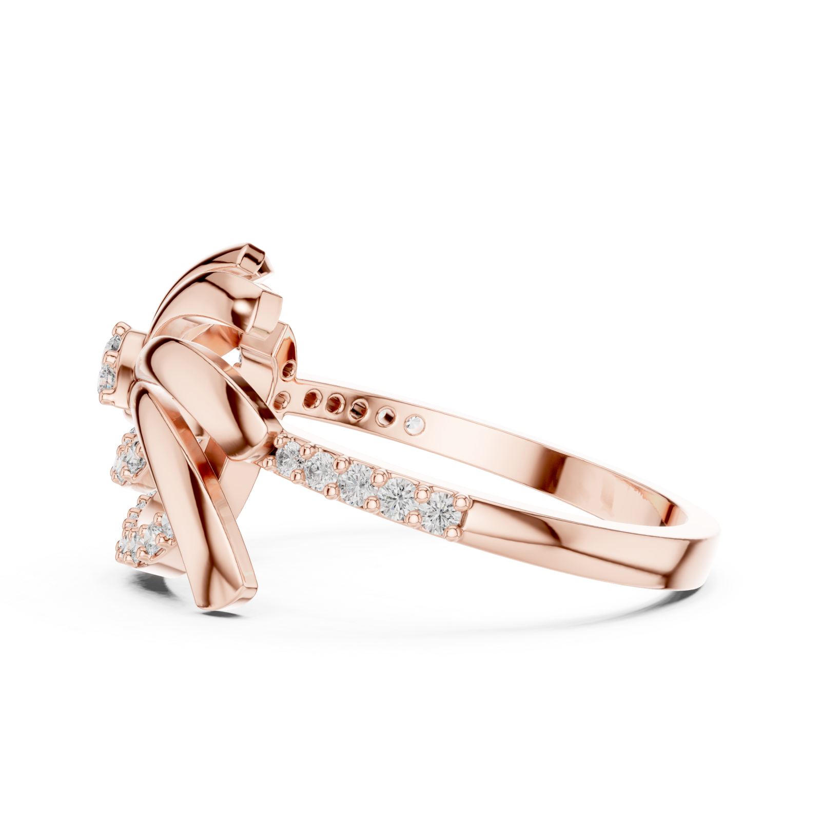  Rose Gold Ethereal Ribbon Halo Ring Side View