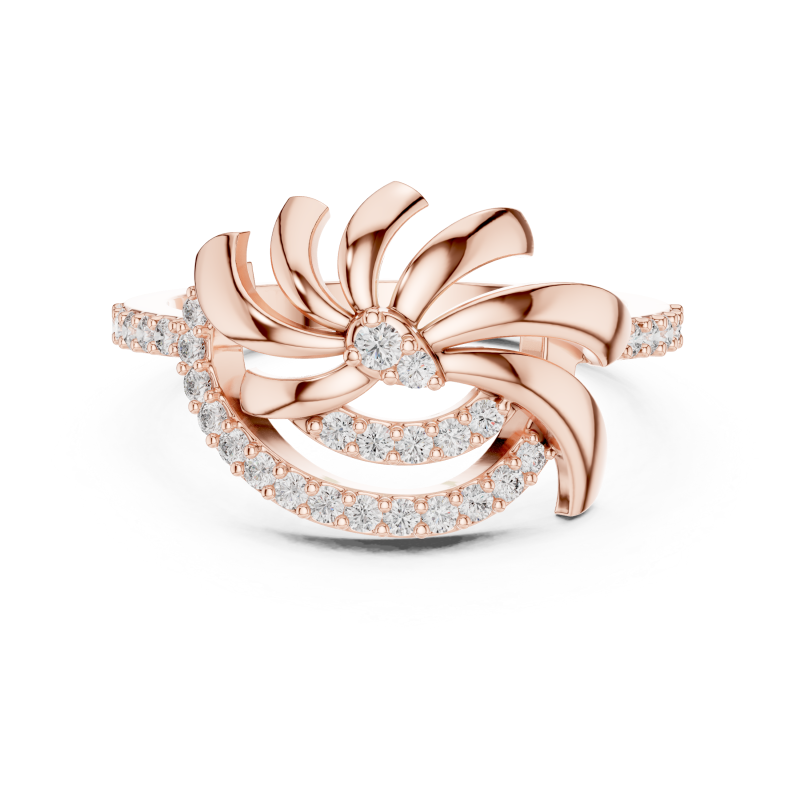  Rose Gold Ethereal Ribbon Halo Ring Front View
