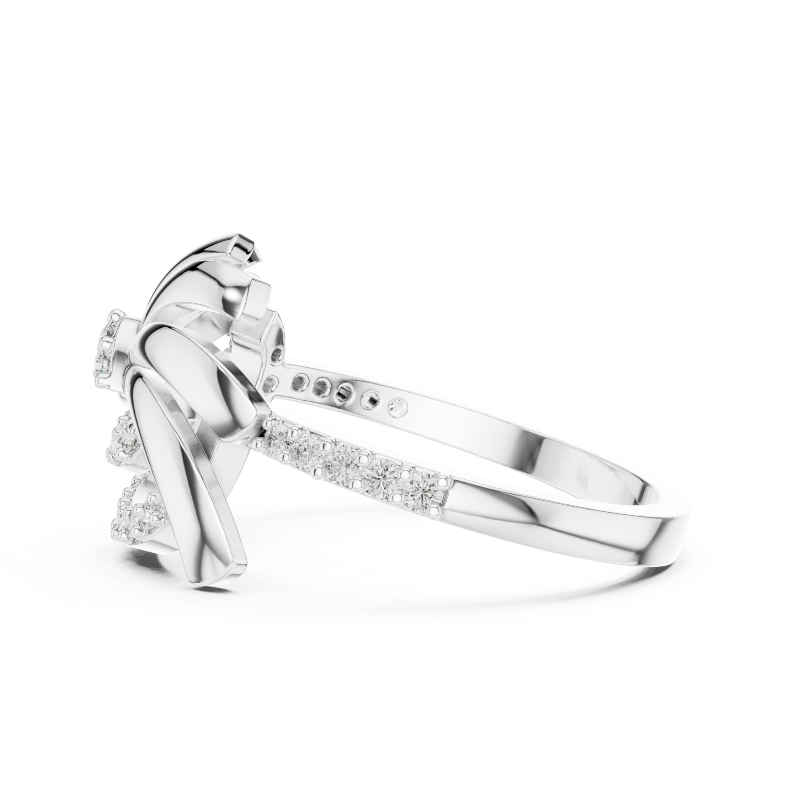  White Gold Ethereal Ribbon Halo Ring Side View