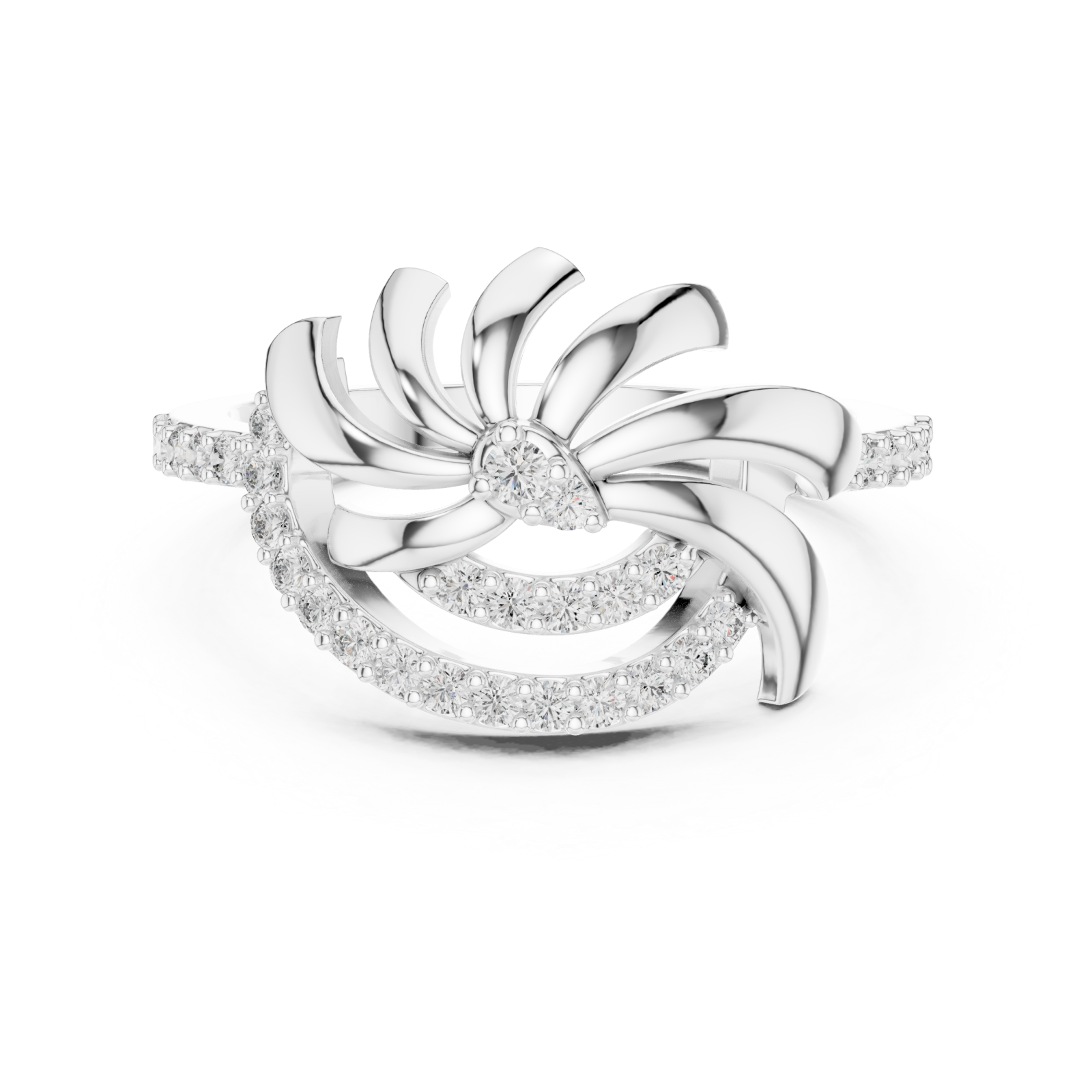  White Gold Ethereal Ribbon Halo Ring Front View