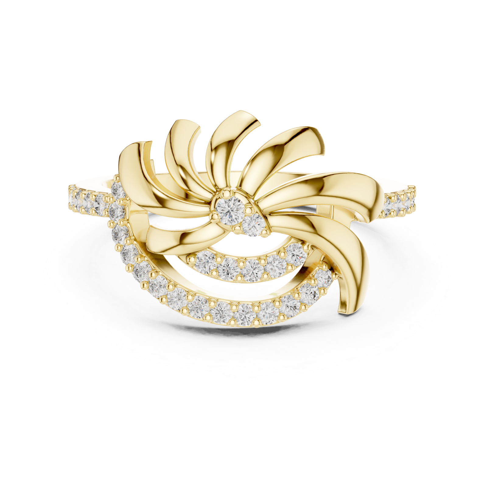  Gold Ethereal Ribbon Halo Ring Front View