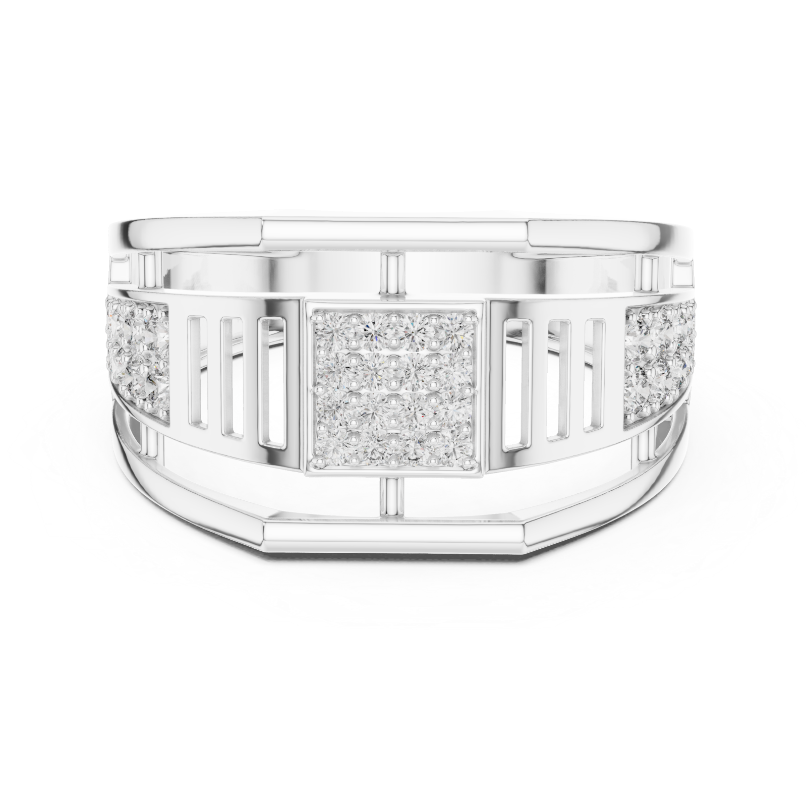  White Gold Radiant Graceful Contour Ring Front View