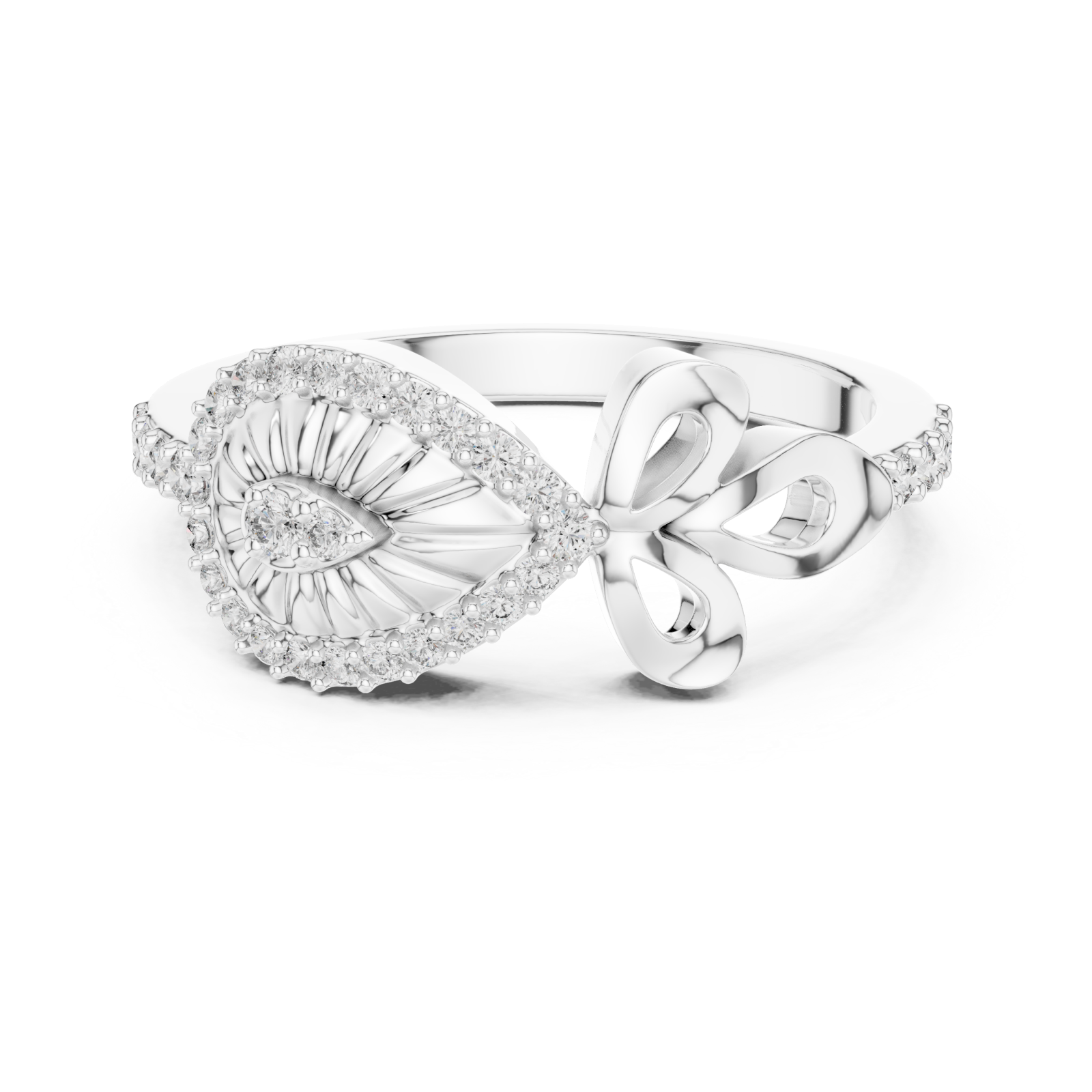  White Gold Twilight Bow Statement Ring Front View