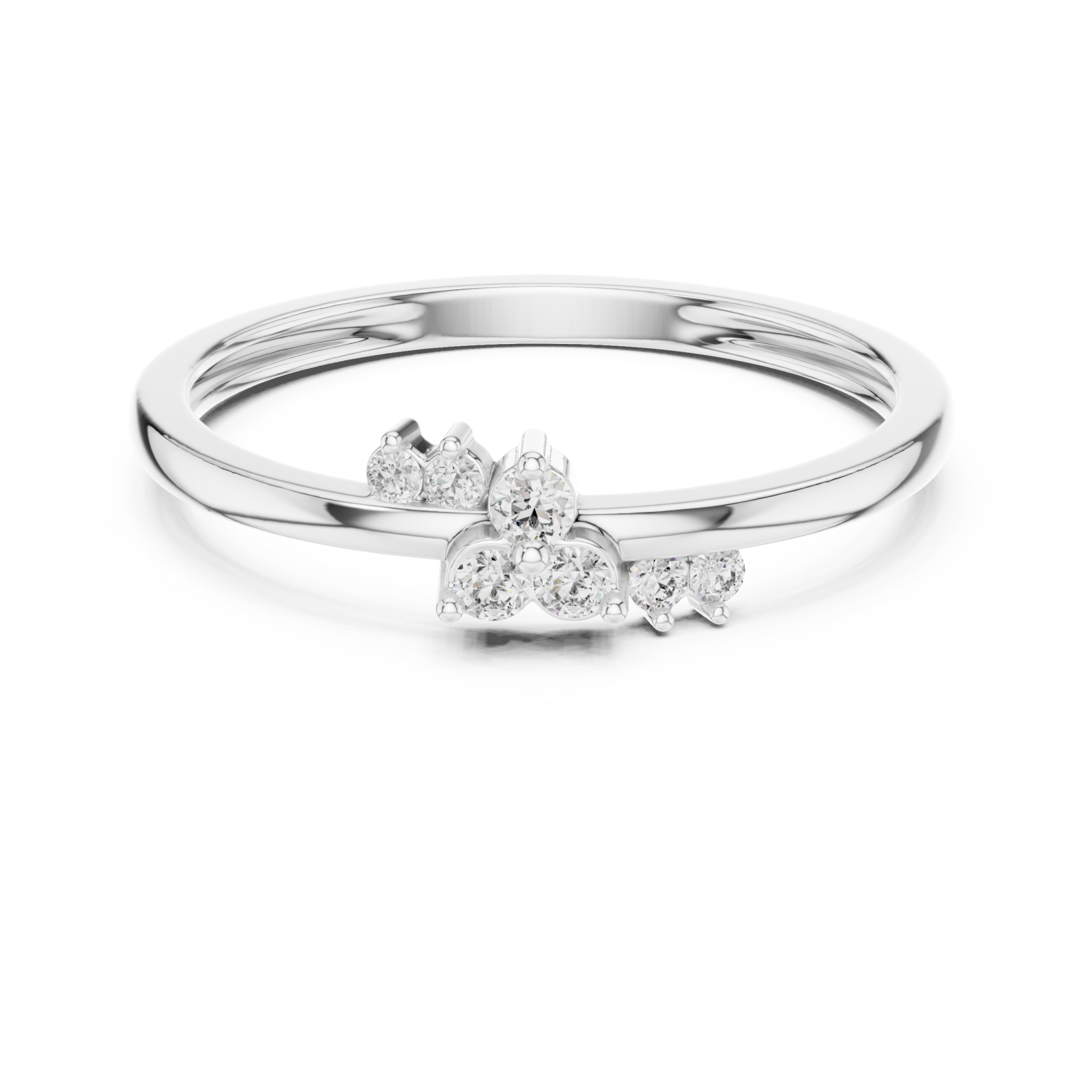  White Gold Celestial Three Stone Whisper Band Front View