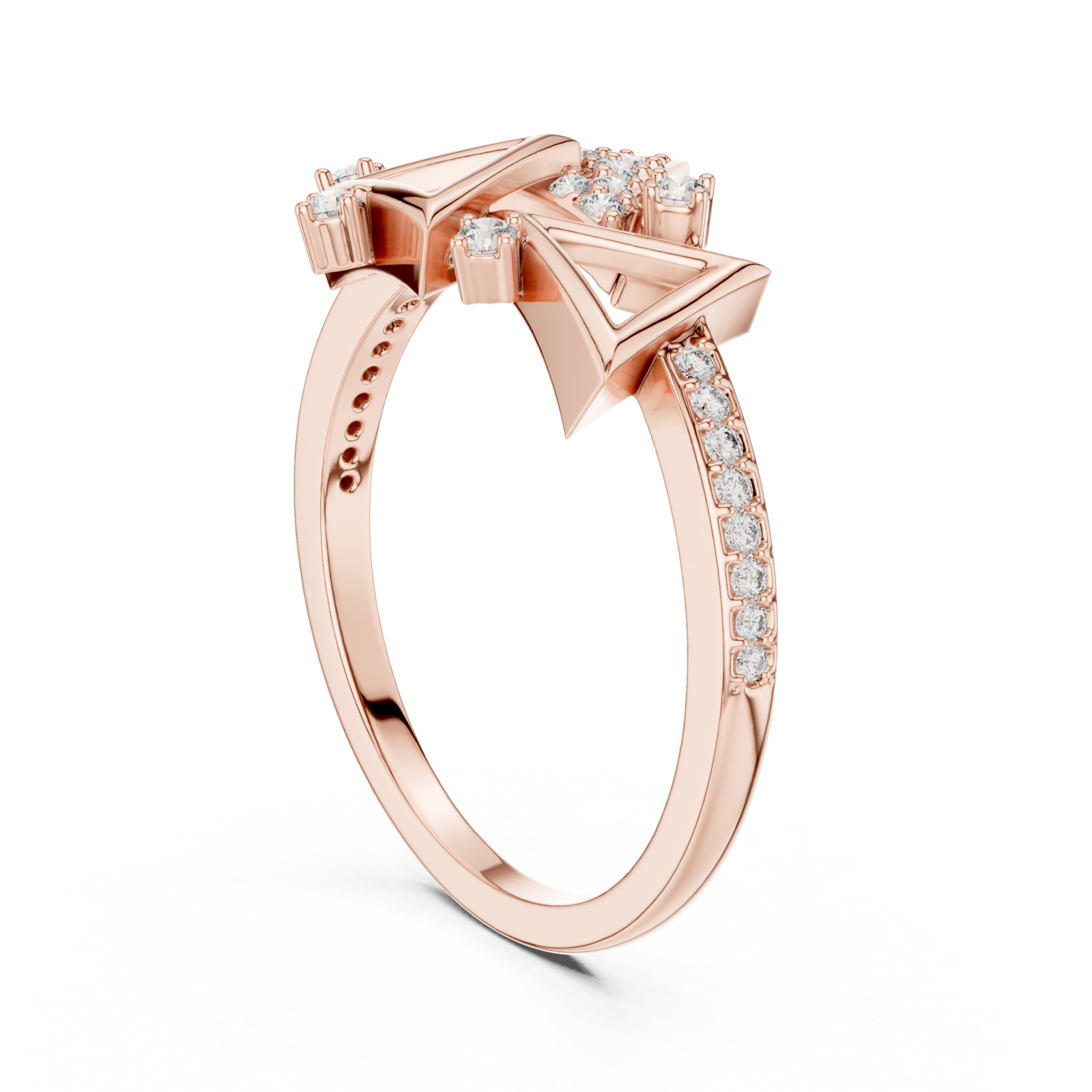  Rose Gold Graceful Flair Arrow Cluster Statement Ring Left View