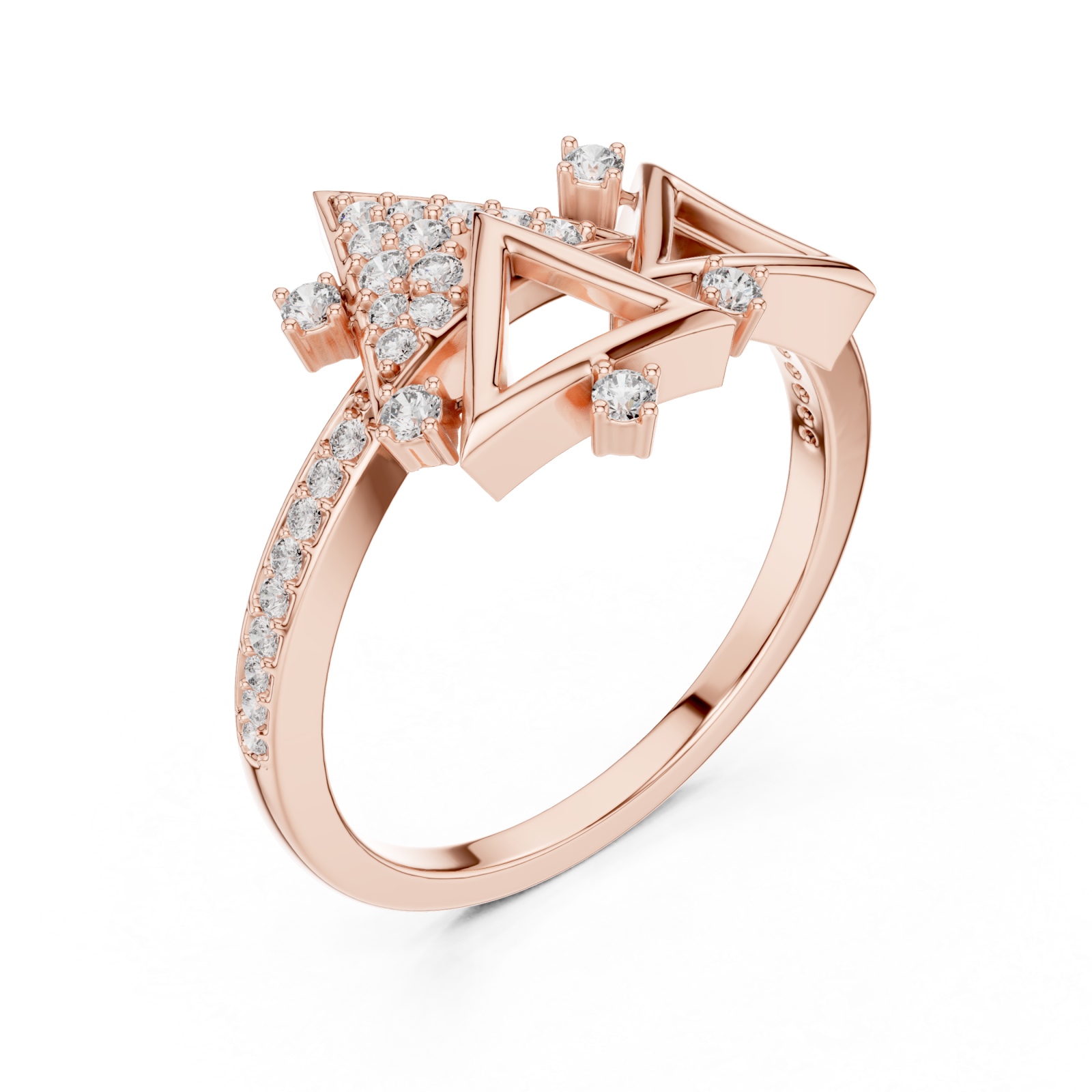  Rose Gold Graceful Flair Arrow Cluster Statement Ring Right View
