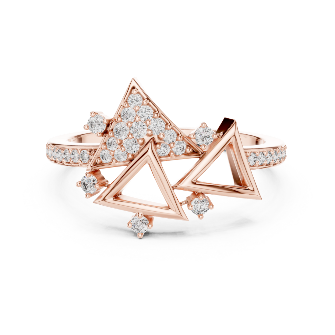  Rose Gold Graceful Flair Arrow Cluster Statement Ring Right View