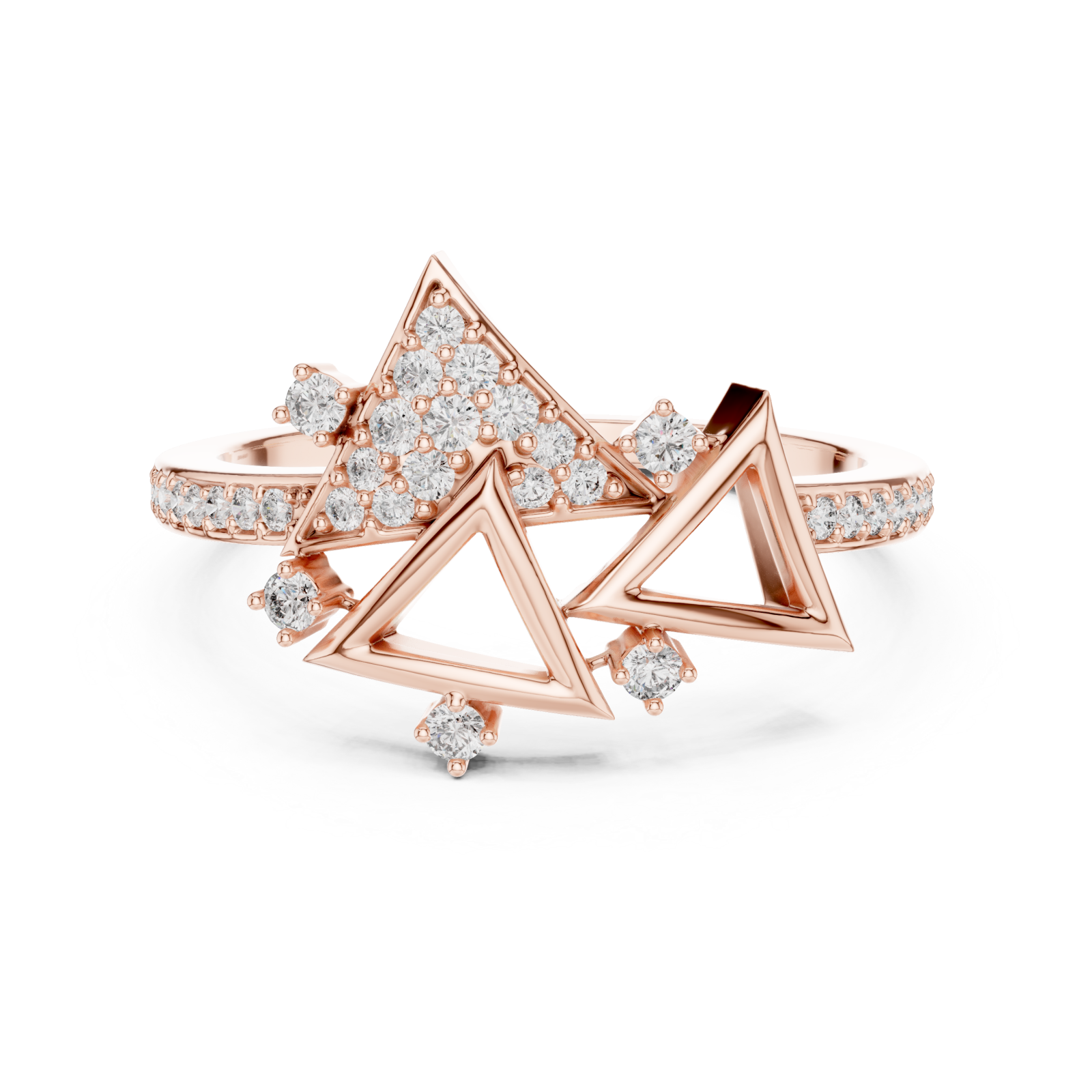  Rose Gold Graceful Flair Arrow Cluster Statement Ring Front View