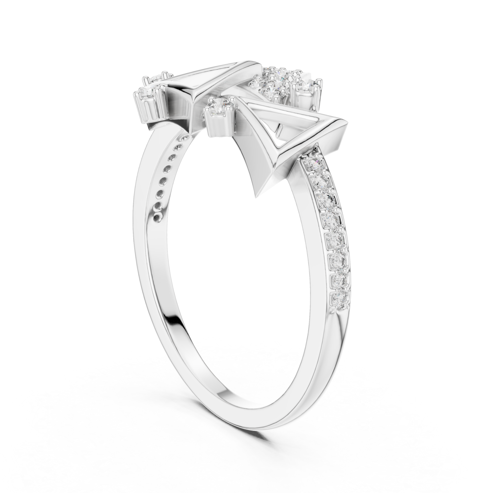  White Gold Graceful Flair Arrow Cluster Statement Ring Left View