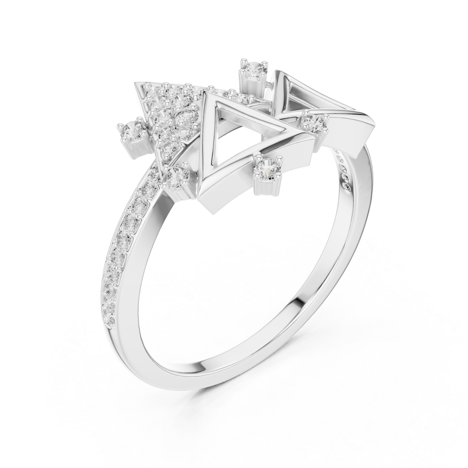  White Gold Graceful Flair Arrow Cluster Statement Ring Right View