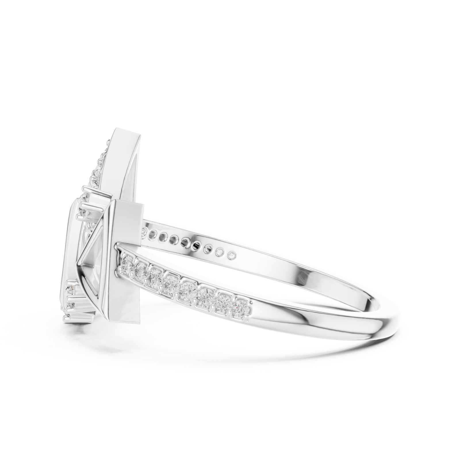  White Gold Graceful Flair Arrow Cluster Statement Ring Side View