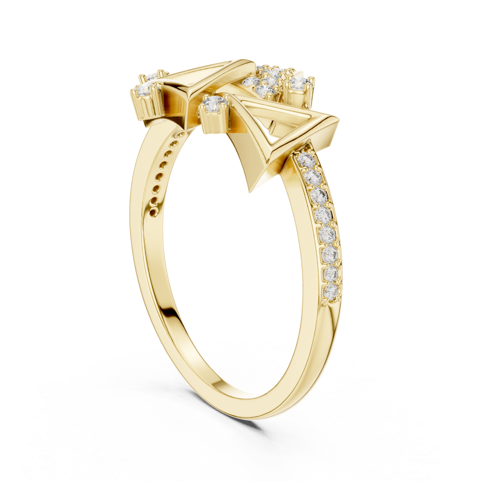  Gold Graceful Flair Arrow Cluster Statement Ring Left View