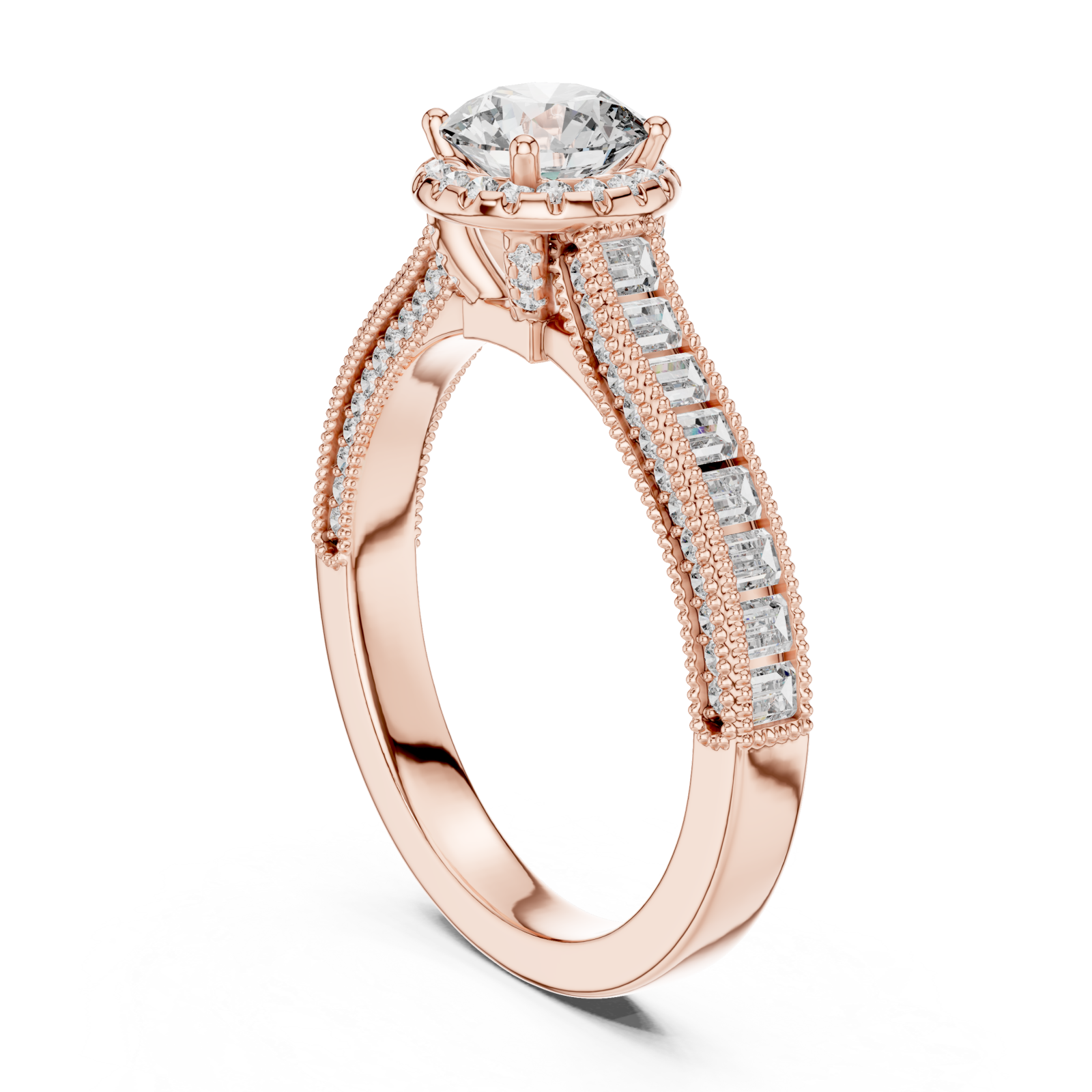  Rose Gold Radiant Double Band Grace Halo Ring Left View