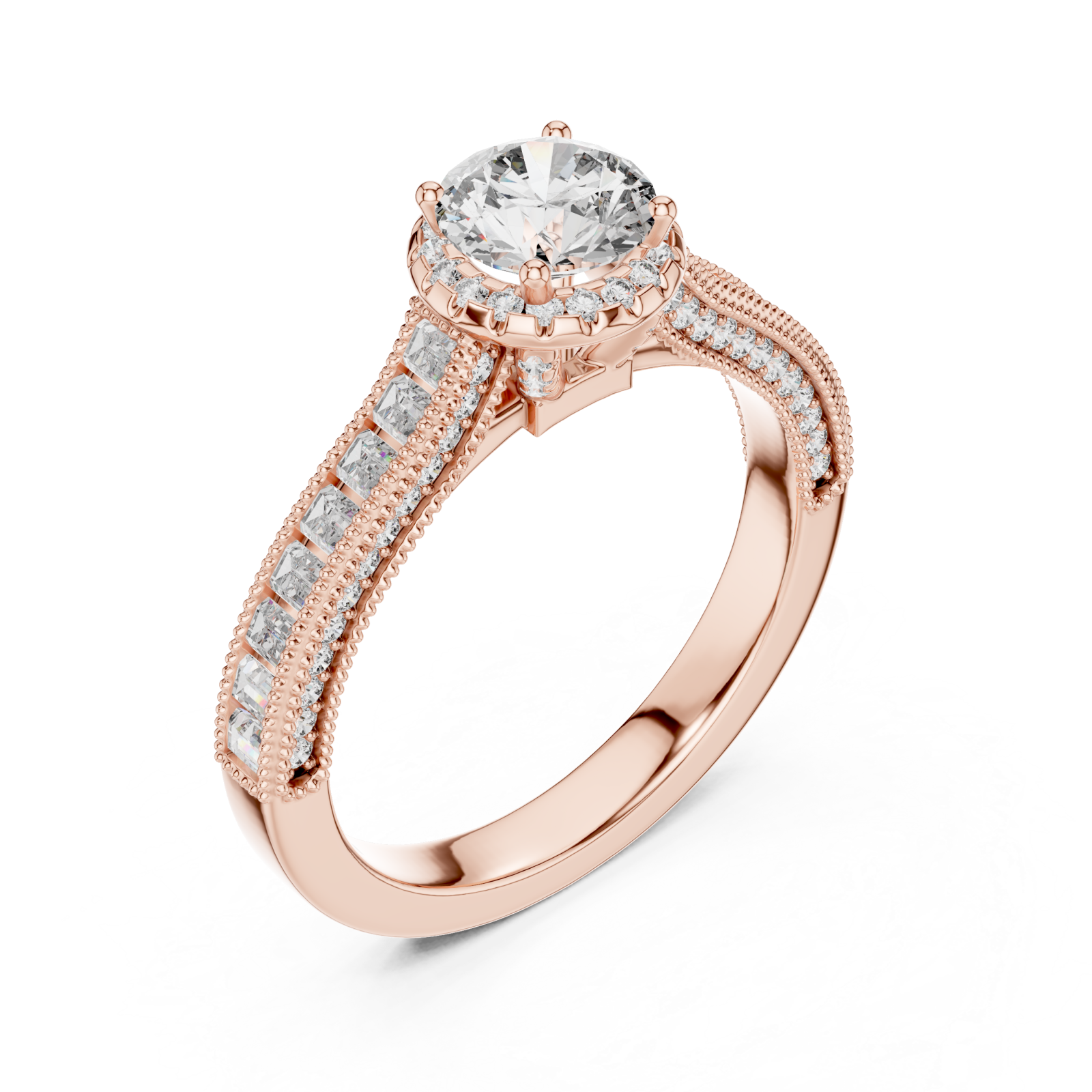  Rose Gold Radiant Double Band Grace Halo Ring Right View
