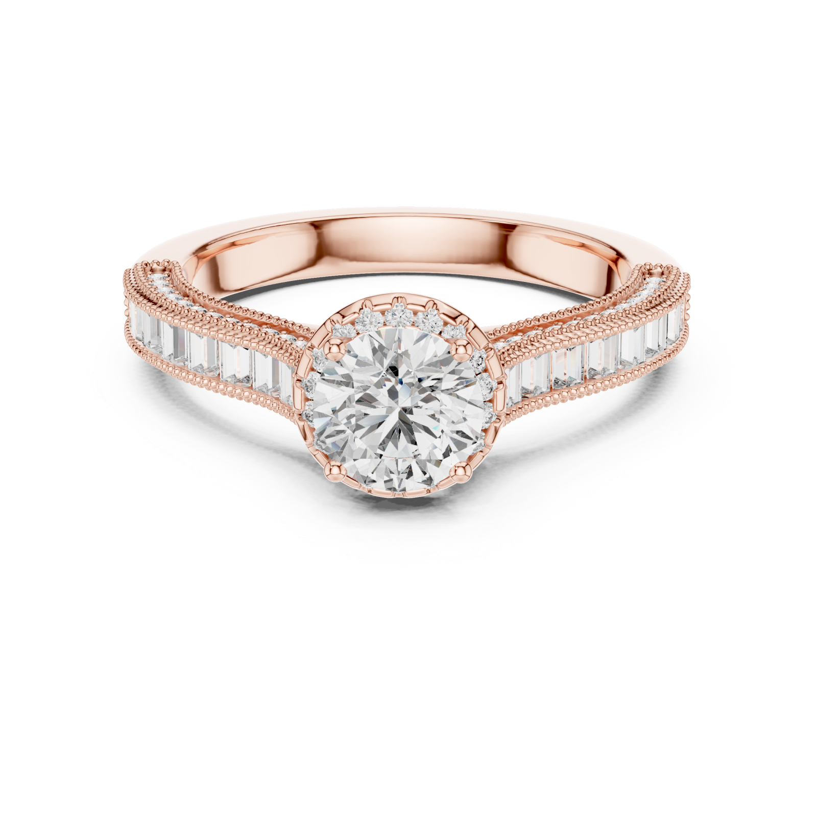  Rose Gold Radiant Double Band Grace Halo Ring Front View
