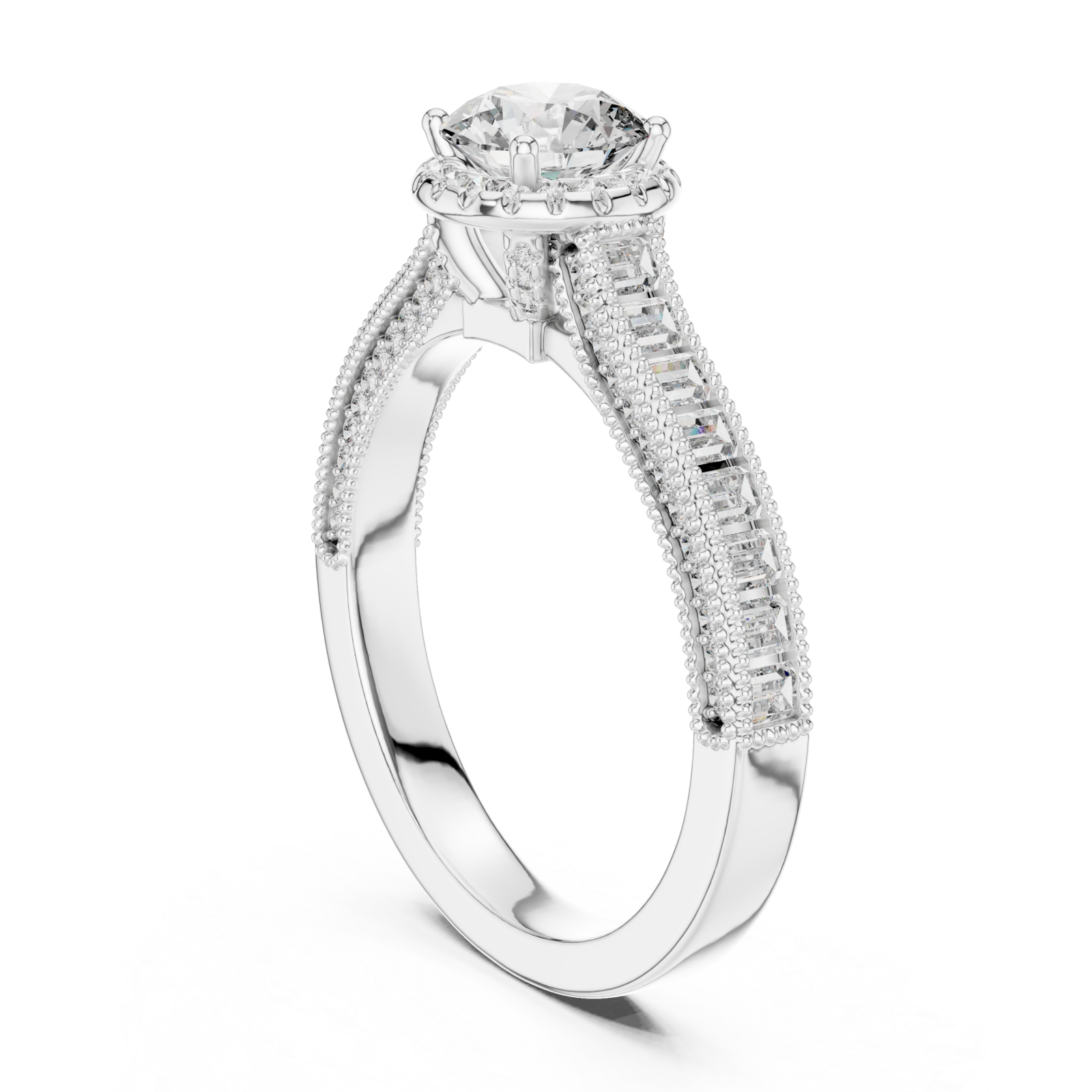  White Gold Radiant Double Band Grace Halo Ring Left View