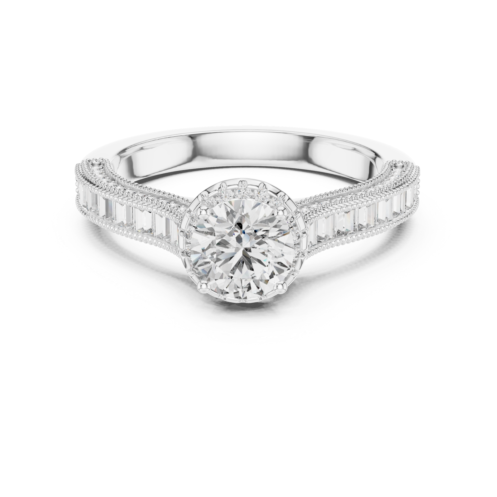  White Gold Radiant Double Band Grace Halo Ring Front View