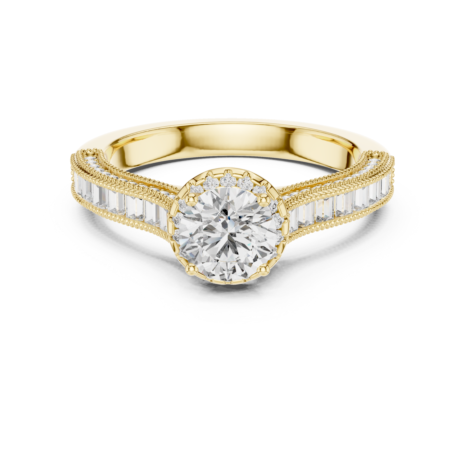  Gold Radiant Double Band Grace Halo Ring Front View
