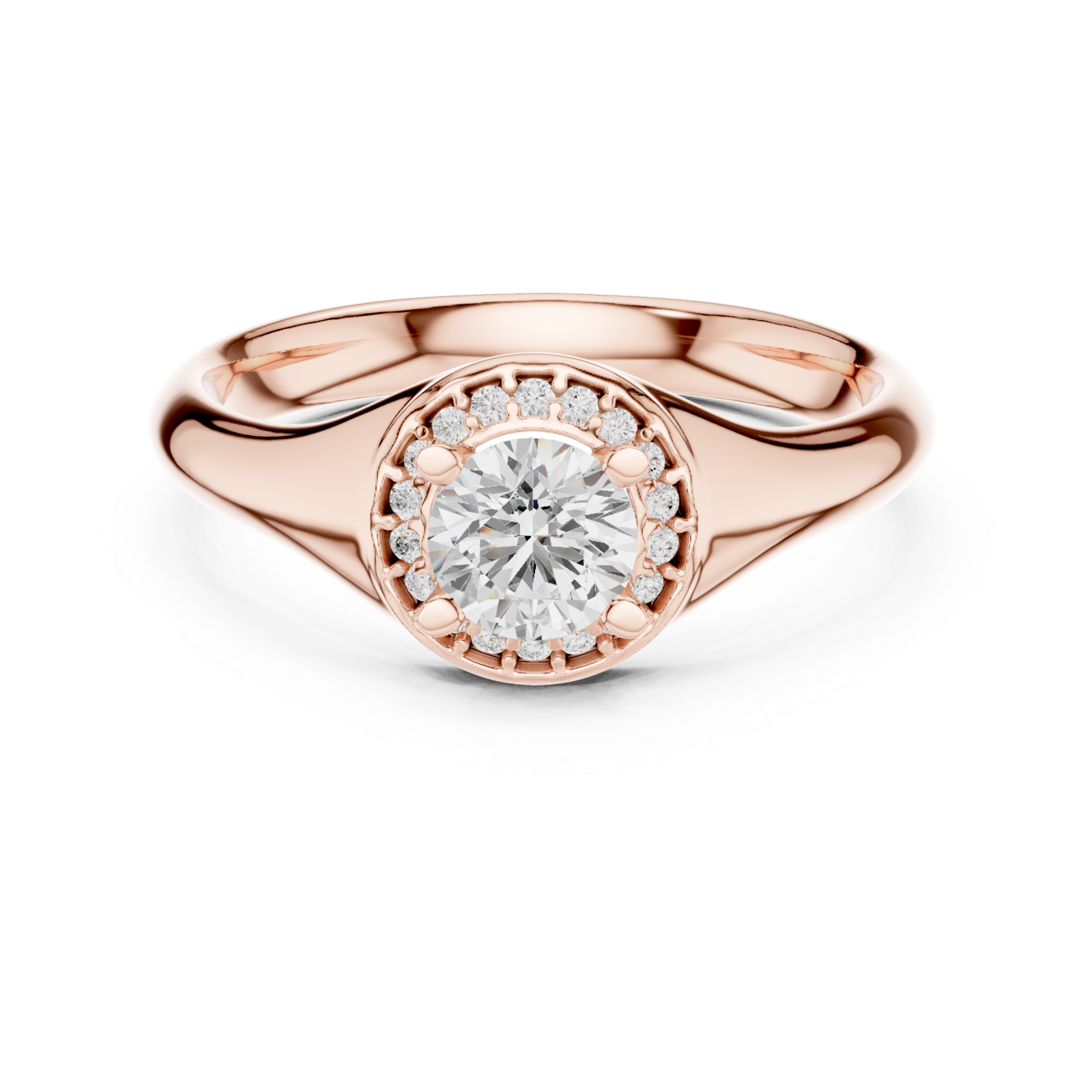  Rose Gold Celestial Halo Cluster Ring Front View