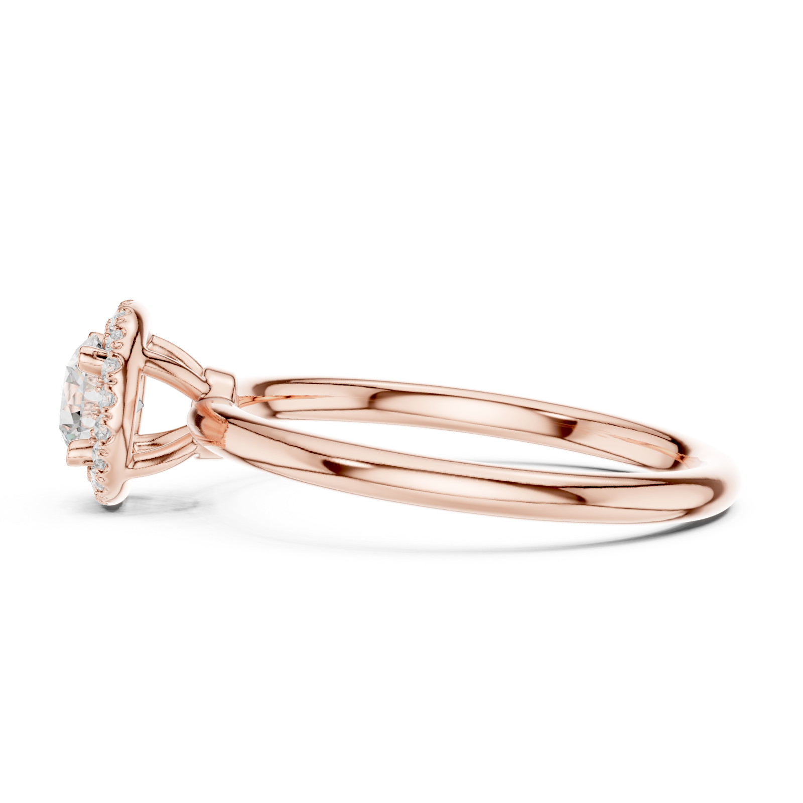  Rose Gold Radiance Halo Solitaire Ring Side View