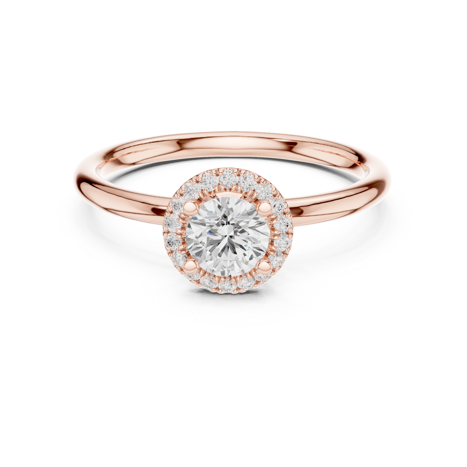  Rose Gold Radiance Halo Solitaire Ring Front View