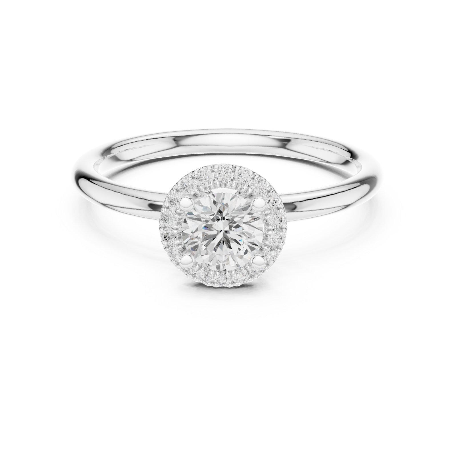  White Gold Radiance Halo Solitaire Ring Front View