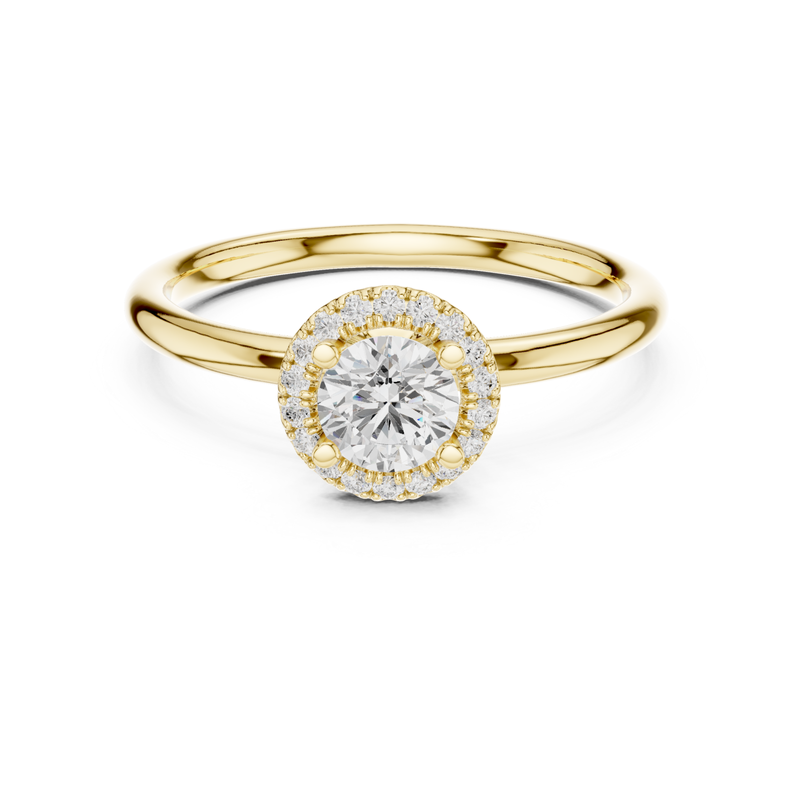  Gold Radiance Halo Solitaire Ring Front View