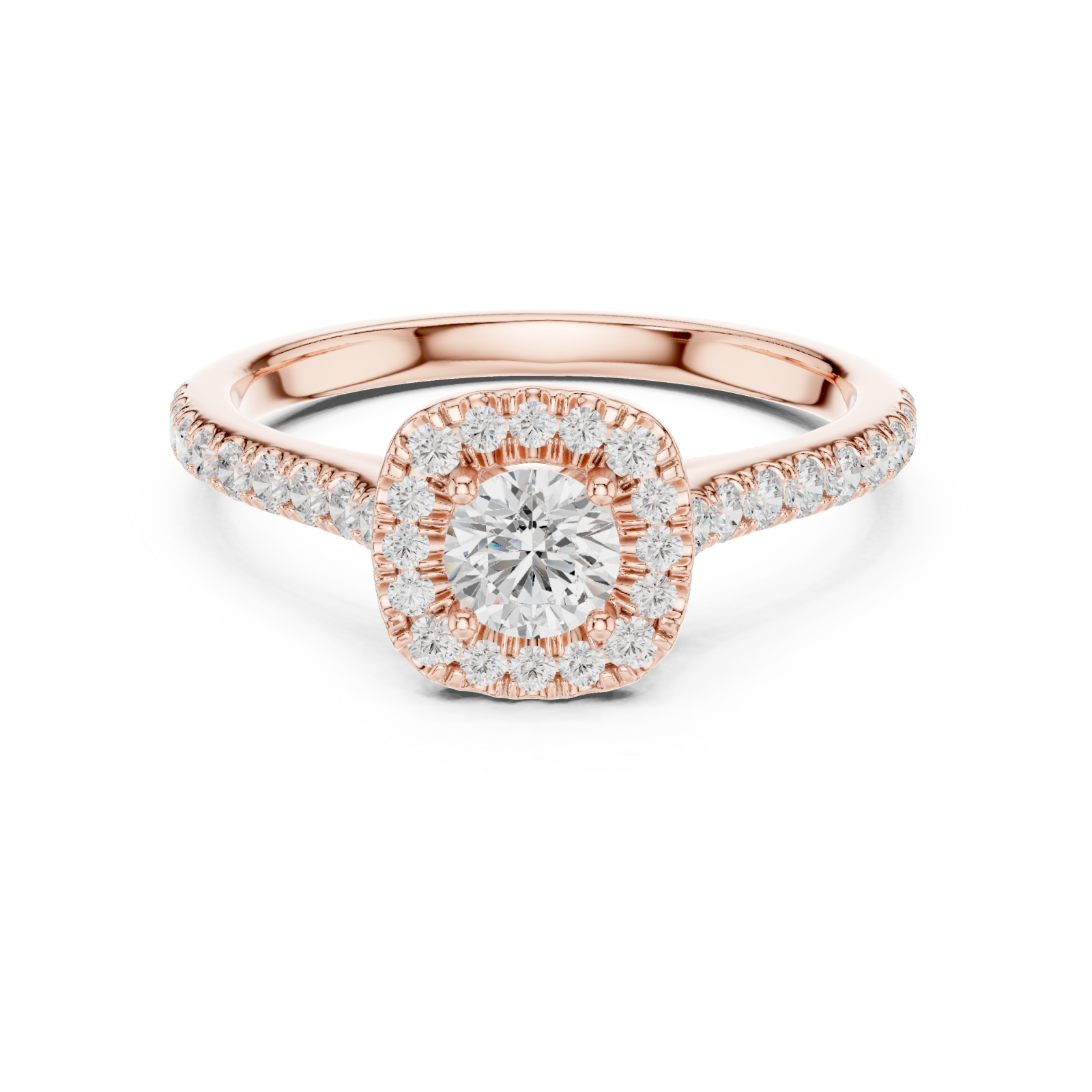  Rose Gold Classic Radiance Halo Ring Front View