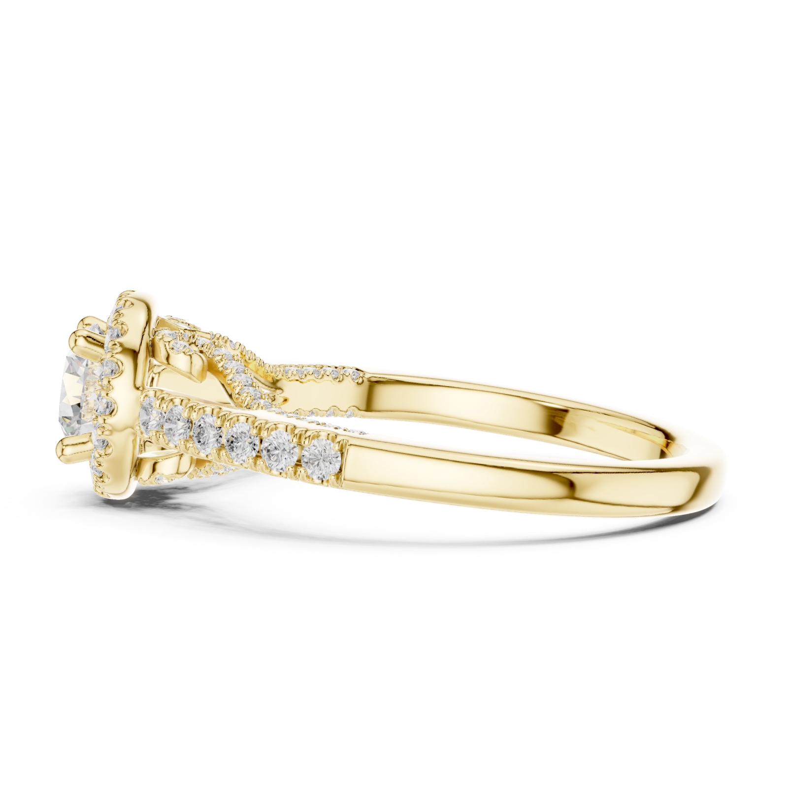  Gold Eternal Bloom Graceful Shimmer Solitaire Ring Side View