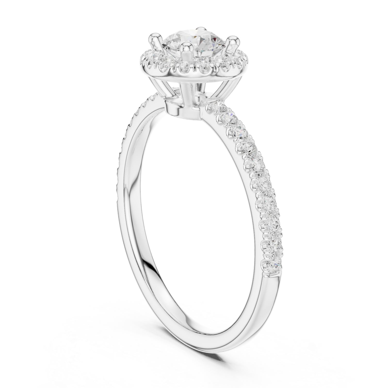  White Gold Serene Petal Halo Signature Solitaire Ring Left View