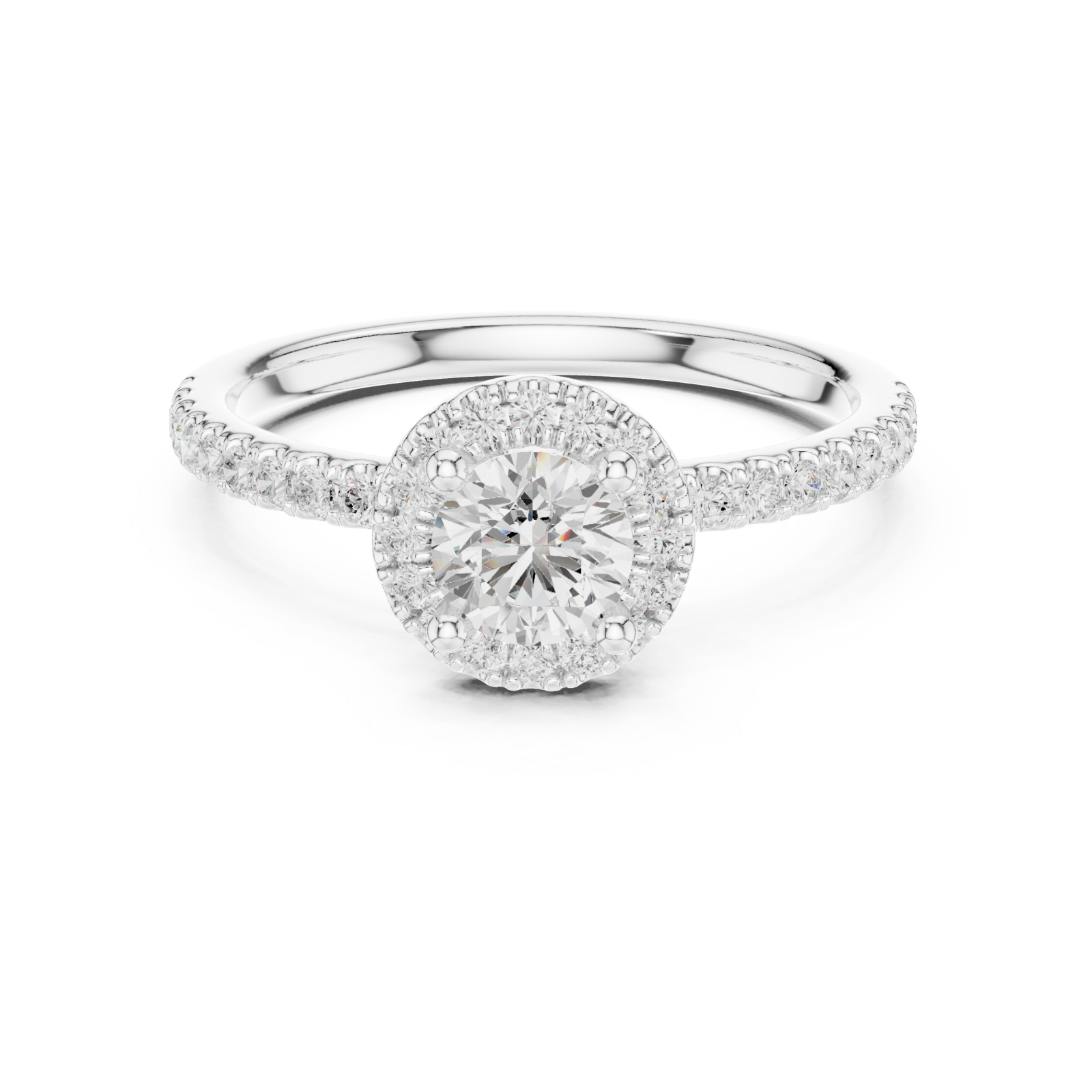  White Gold Serene Petal Halo Signature Solitaire Ring Front View
