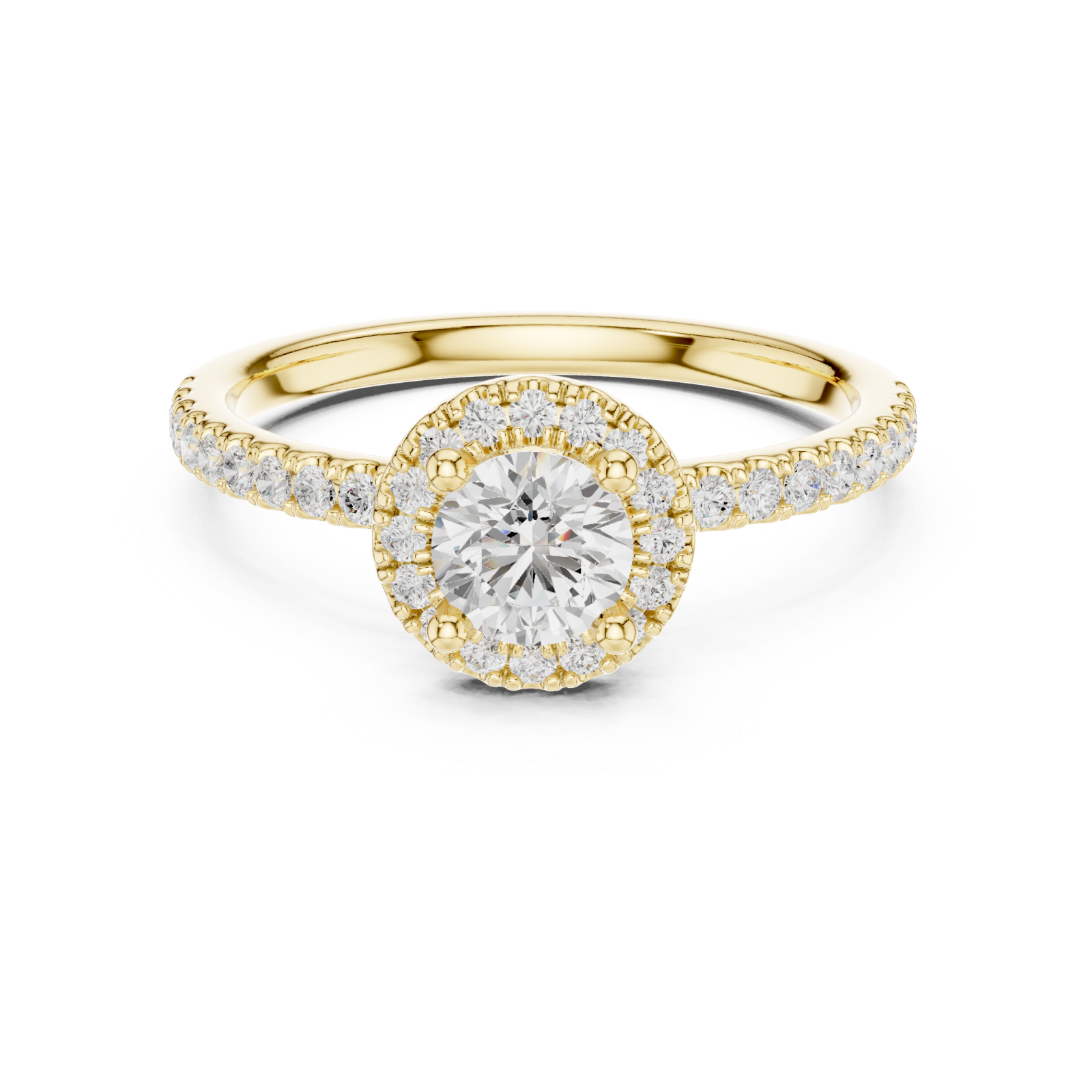  Gold Serene Petal Halo Signature Solitaire Ring Front View