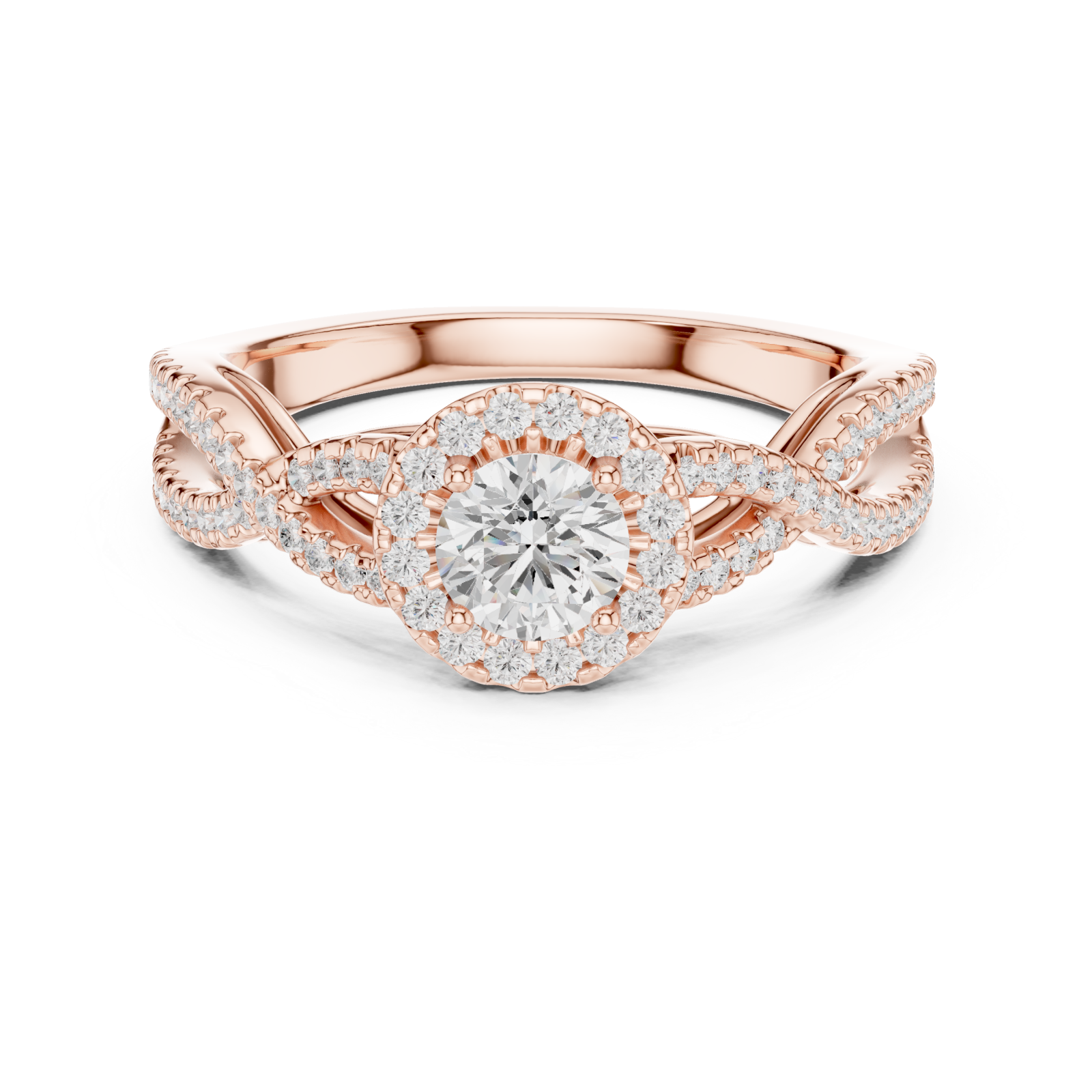  Rose Gold Serene Crossing Pavé Eternity Ring Front View