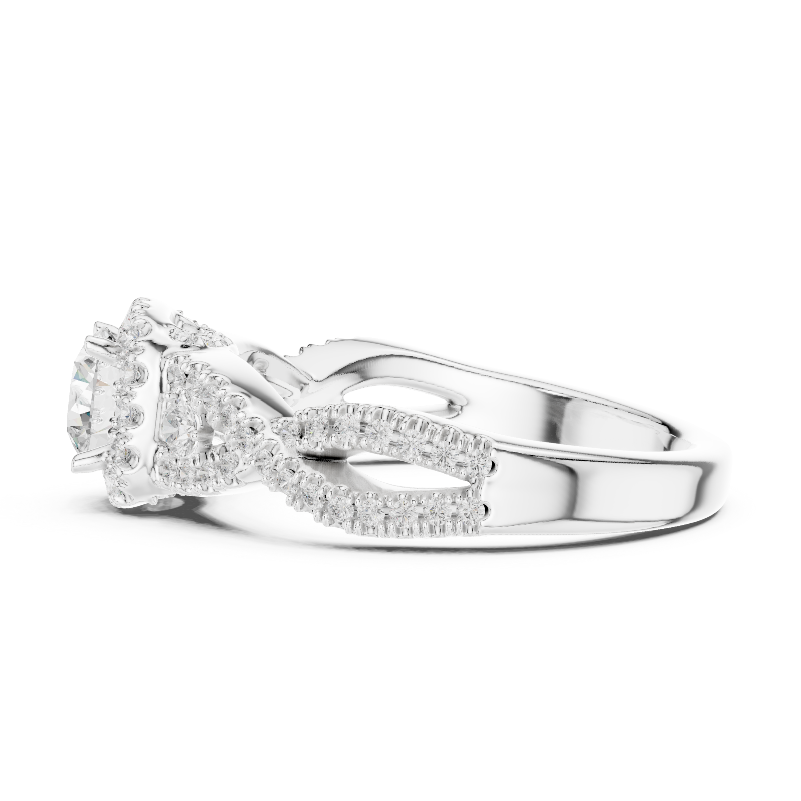  White Gold Rose Veil Silhouette Ring Side View